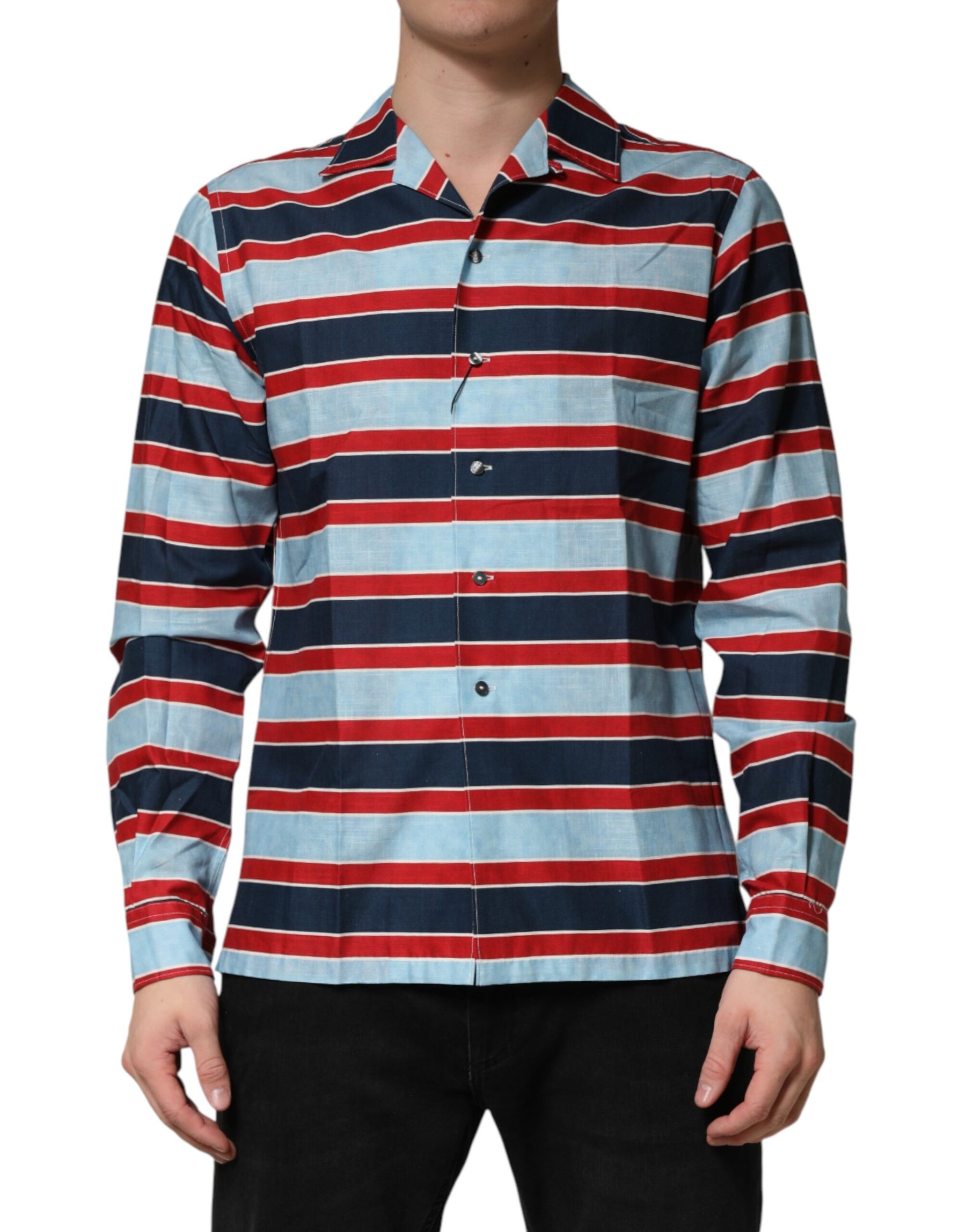 Dolce & Gabbana Multicolor Stripes Cotton Men Button Down Shirt | Regal Royce