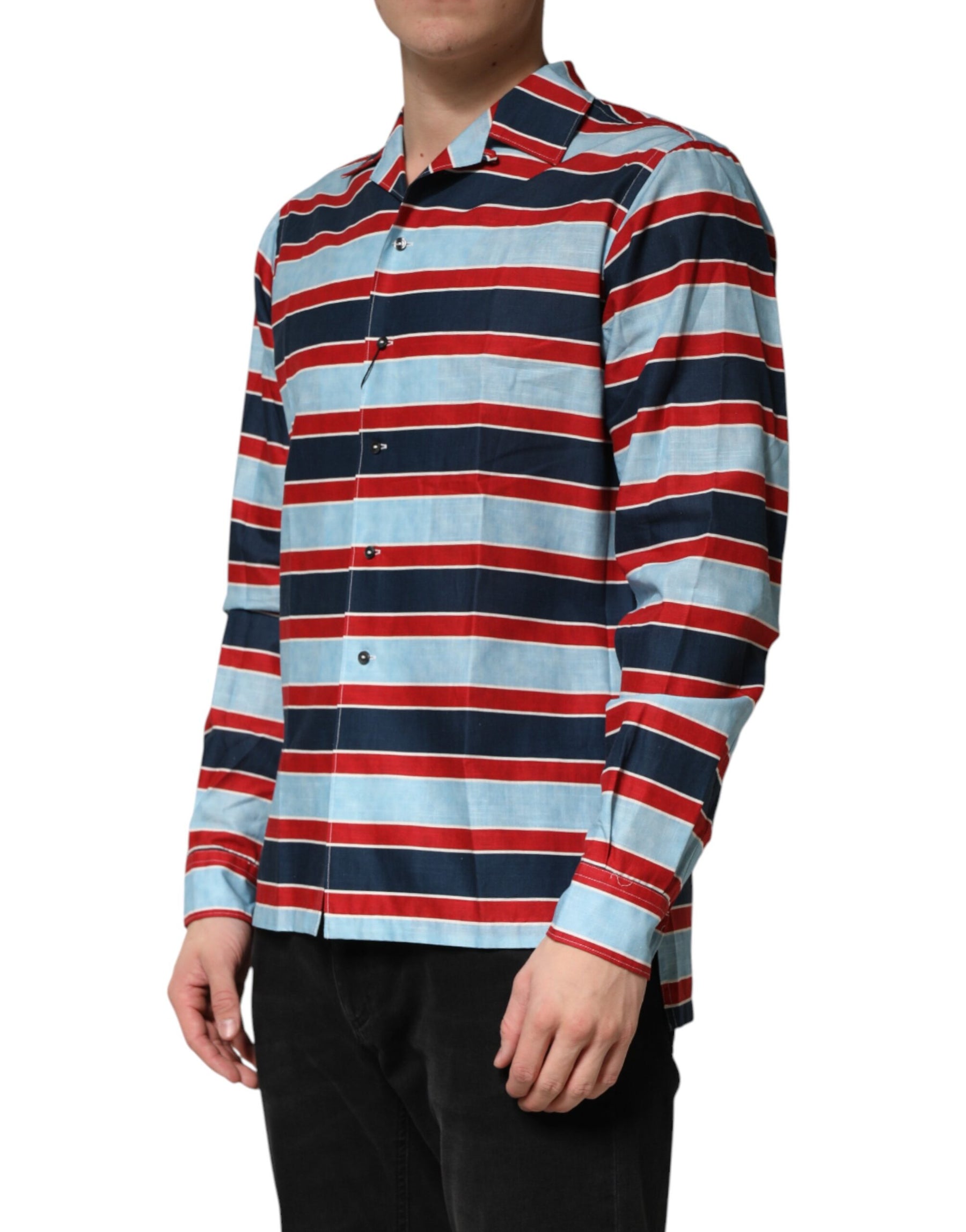 Dolce & Gabbana Multicolor Stripes Cotton Men Button Down Shirt | Regal Royce