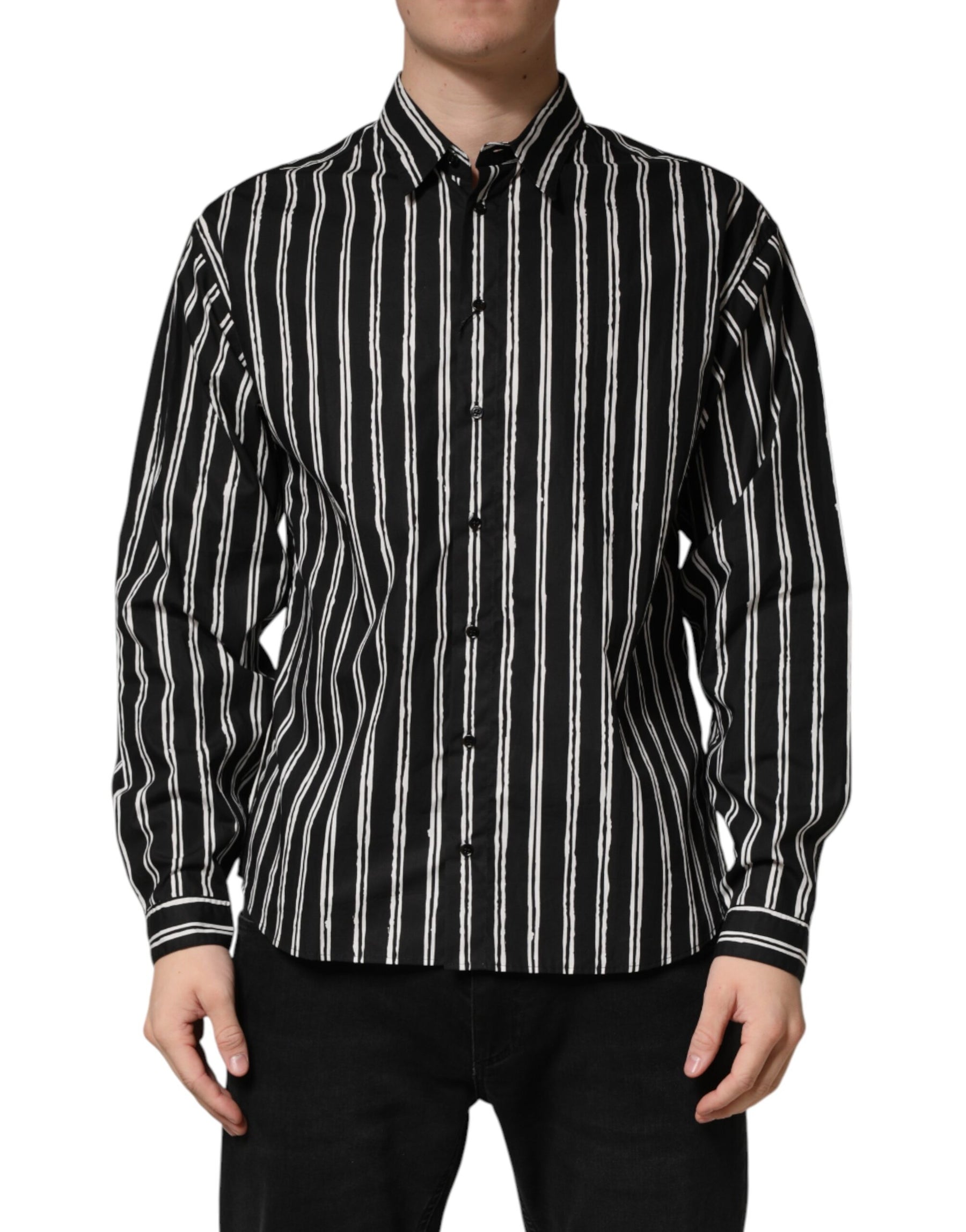 Dolce & Gabbana Black Stripes Cotton Men Formal Dress Shirt | Regal Royce