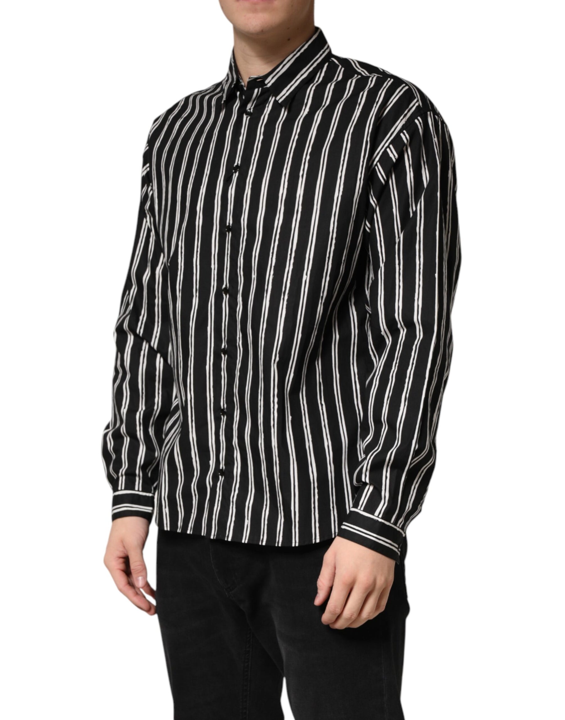 Dolce & Gabbana Black Stripes Cotton Men Formal Dress Shirt | Regal Royce