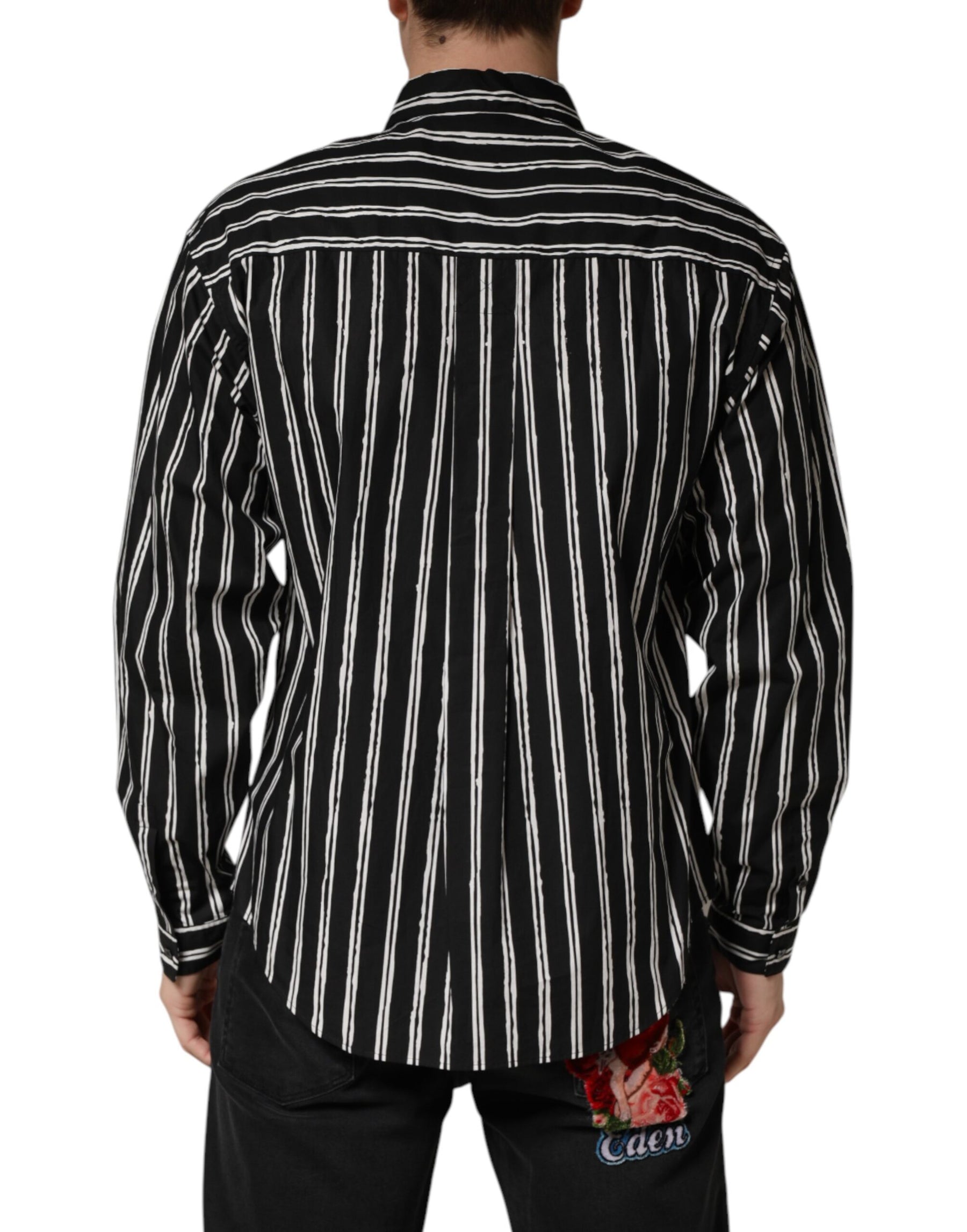 Dolce & Gabbana Black Stripes Cotton Men Formal Dress Shirt | Regal Royce