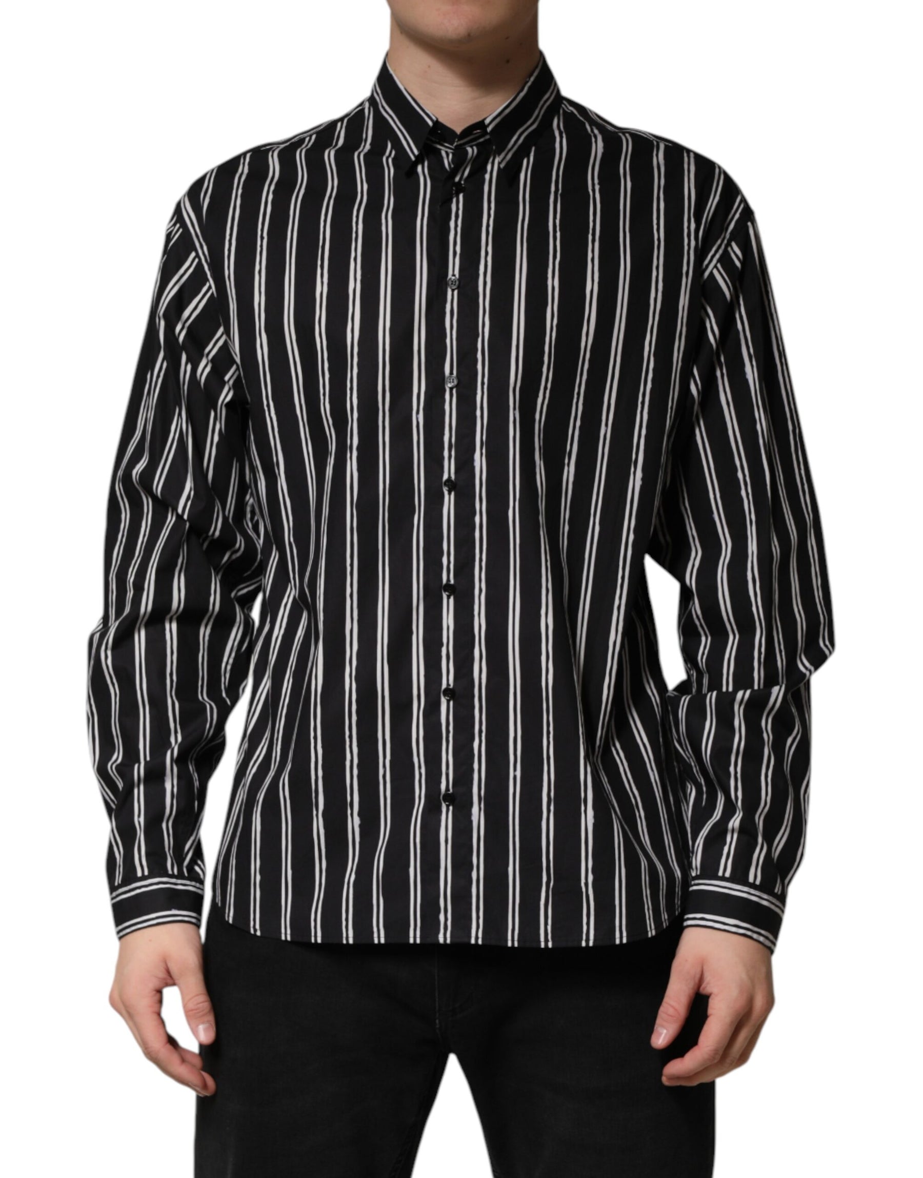 Dolce & Gabbana Black Stripes Cotton Men Formal Dress Shirt | Regal Royce