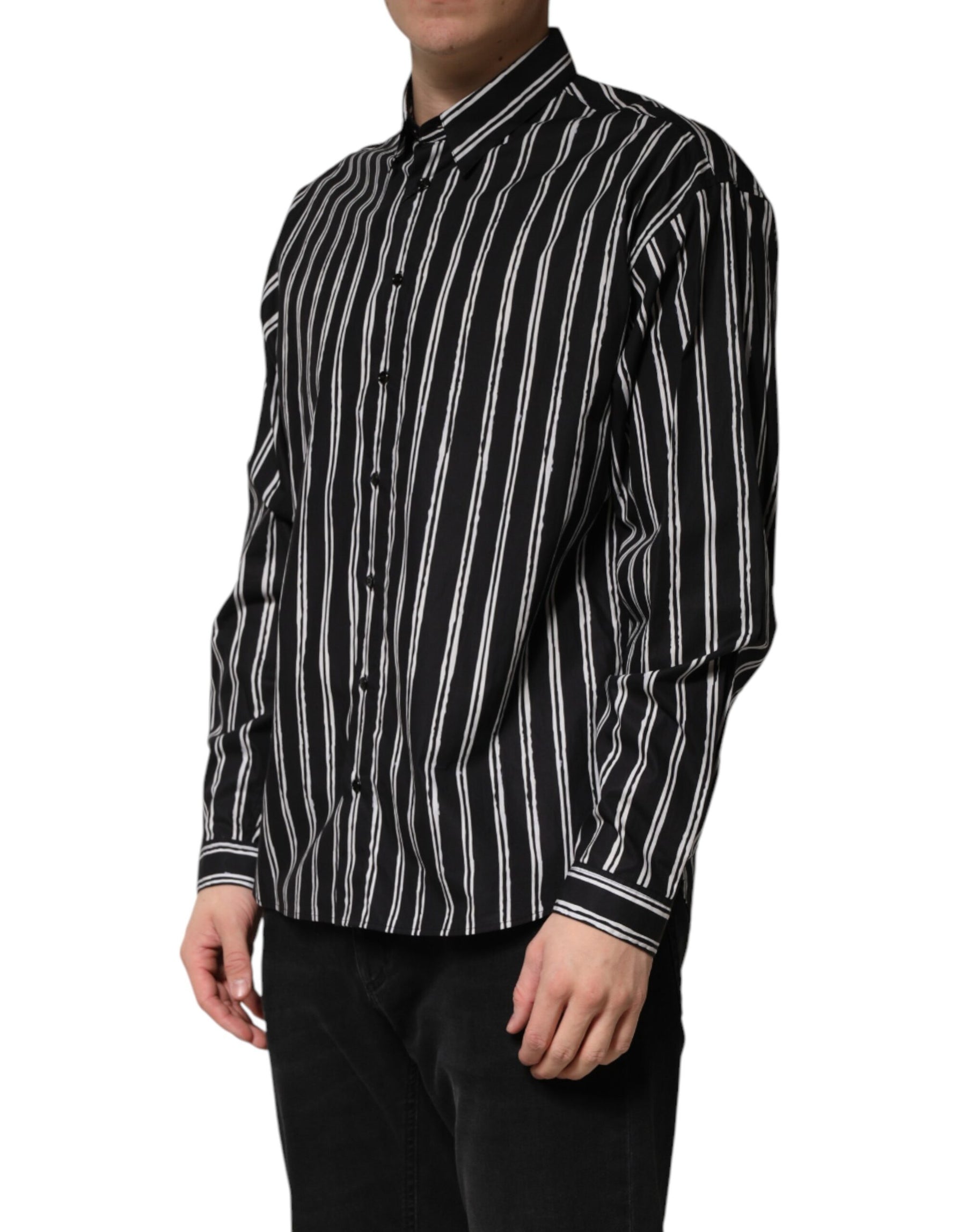 Dolce & Gabbana Black Stripes Cotton Men Formal Dress Shirt | Regal Royce