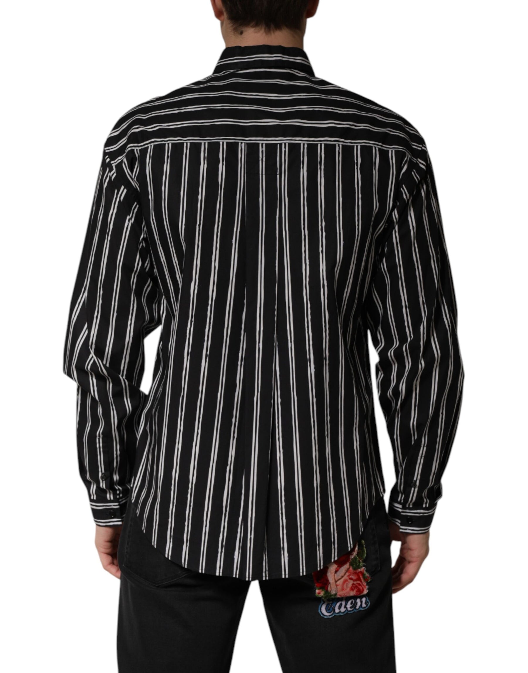 Dolce & Gabbana Black Stripes Cotton Men Formal Dress Shirt | Regal Royce