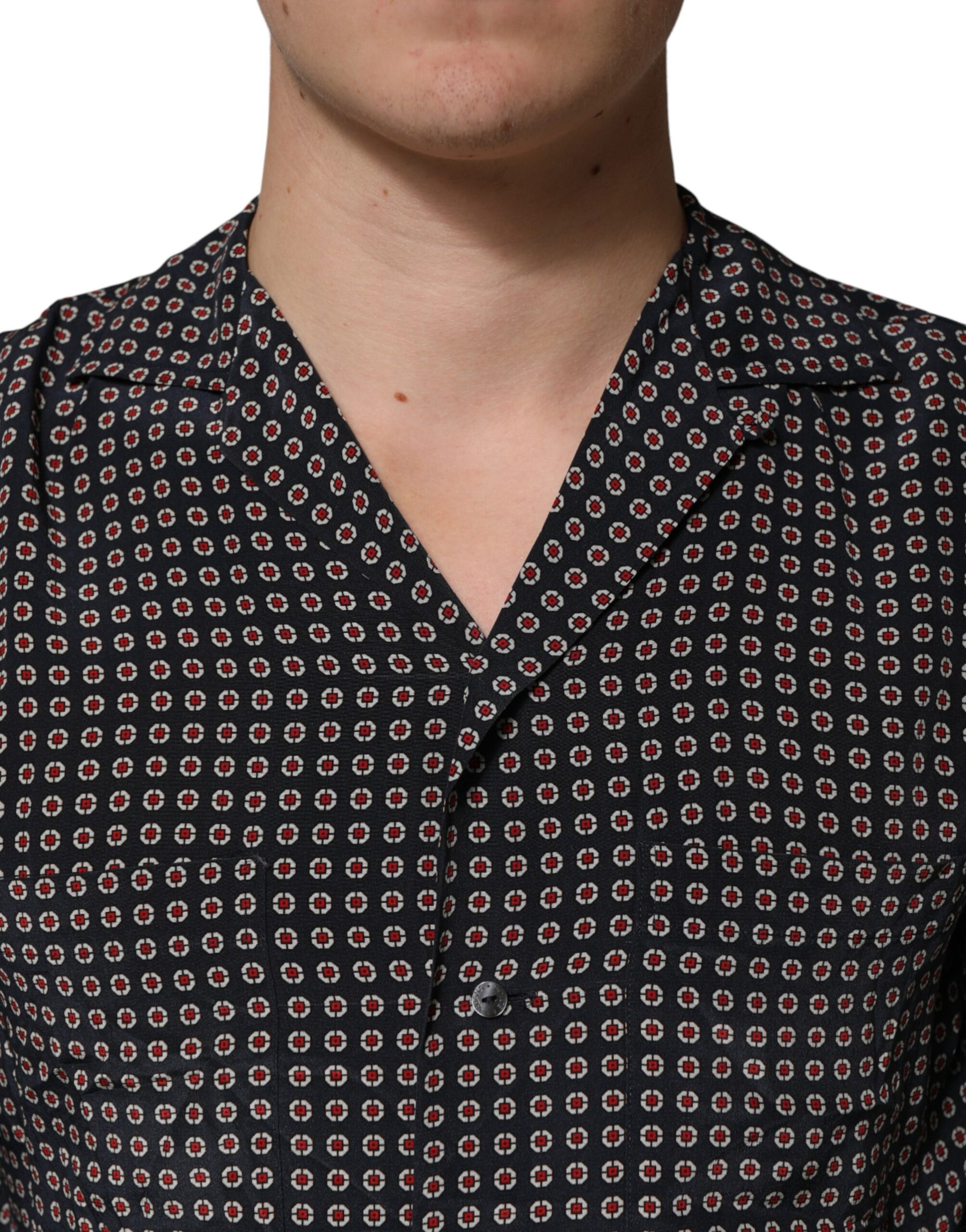 Dolce & Gabbana Black Patterned Silk Men Button Down Shirt | Regal Royce