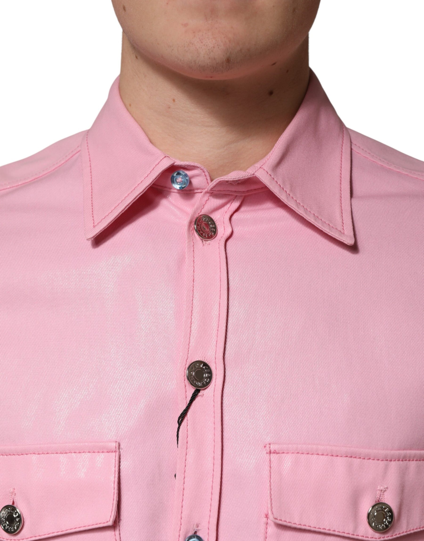 Dolce & Gabbana Pink Cotton Collared Men Button Down Shirt | Regal Royce