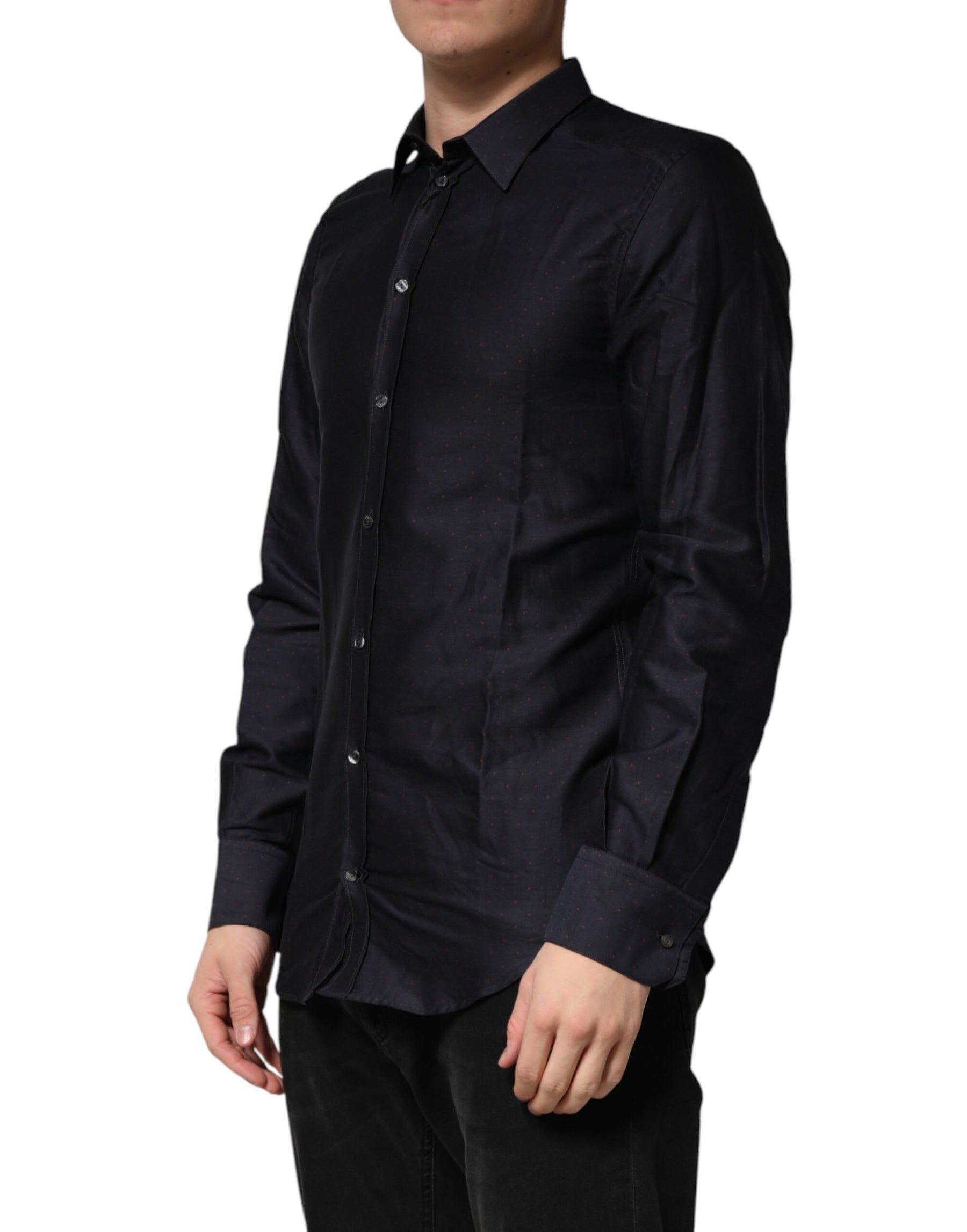 Dolce & Gabbana Black Dotted Cotton Collared GOLD Dress Shirt | Regal Royce