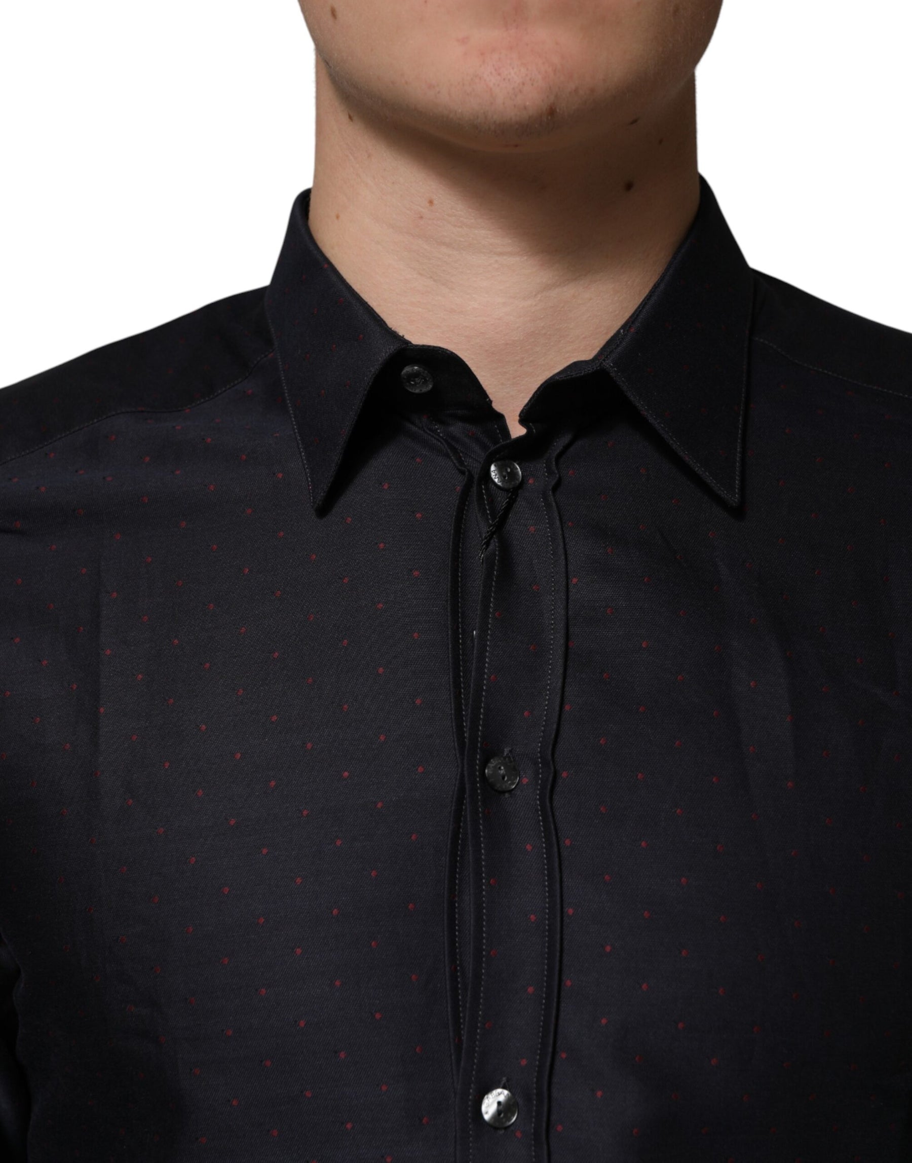Dolce & Gabbana Black Dotted Cotton Collared GOLD Dress Shirt | Regal Royce