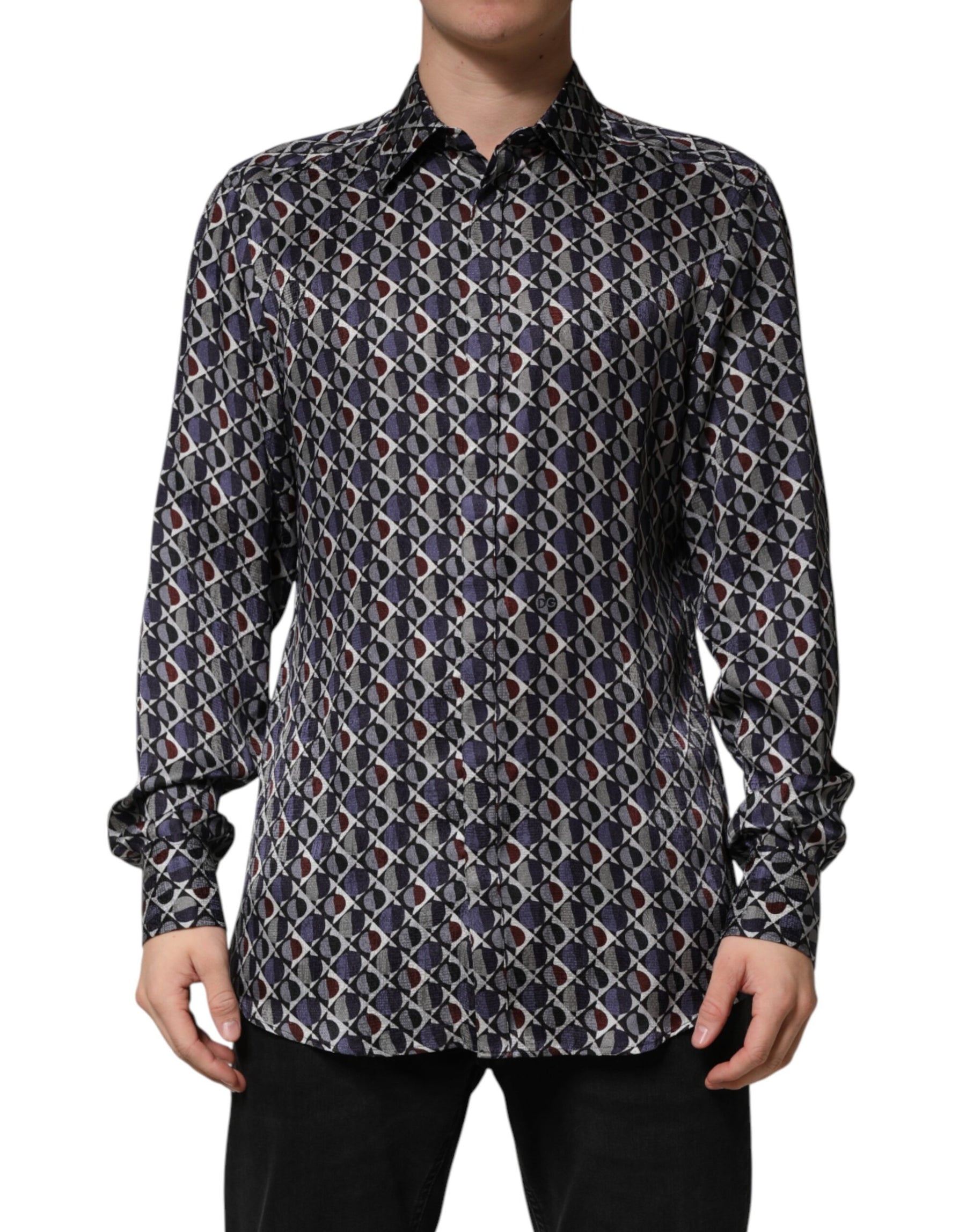Dolce & Gabbana Multicolor Patterned Collared GOLD Men Dress Shirt | Regal Royce
