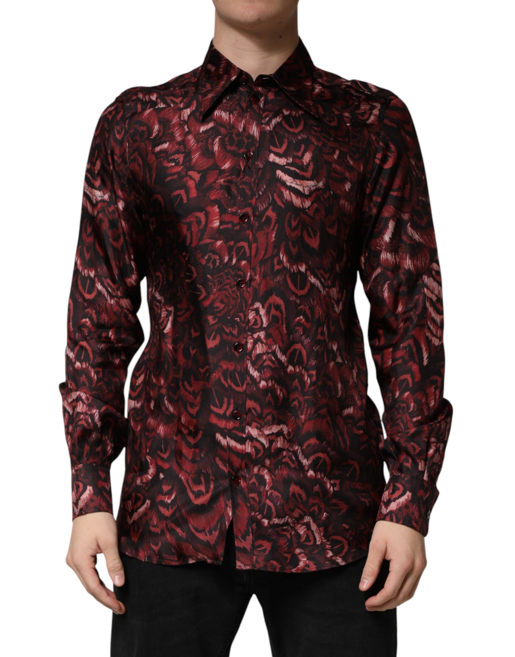 Dolce & Gabbana Bordeaux Patterned Collared Men Dress Shirt | Regal Royce