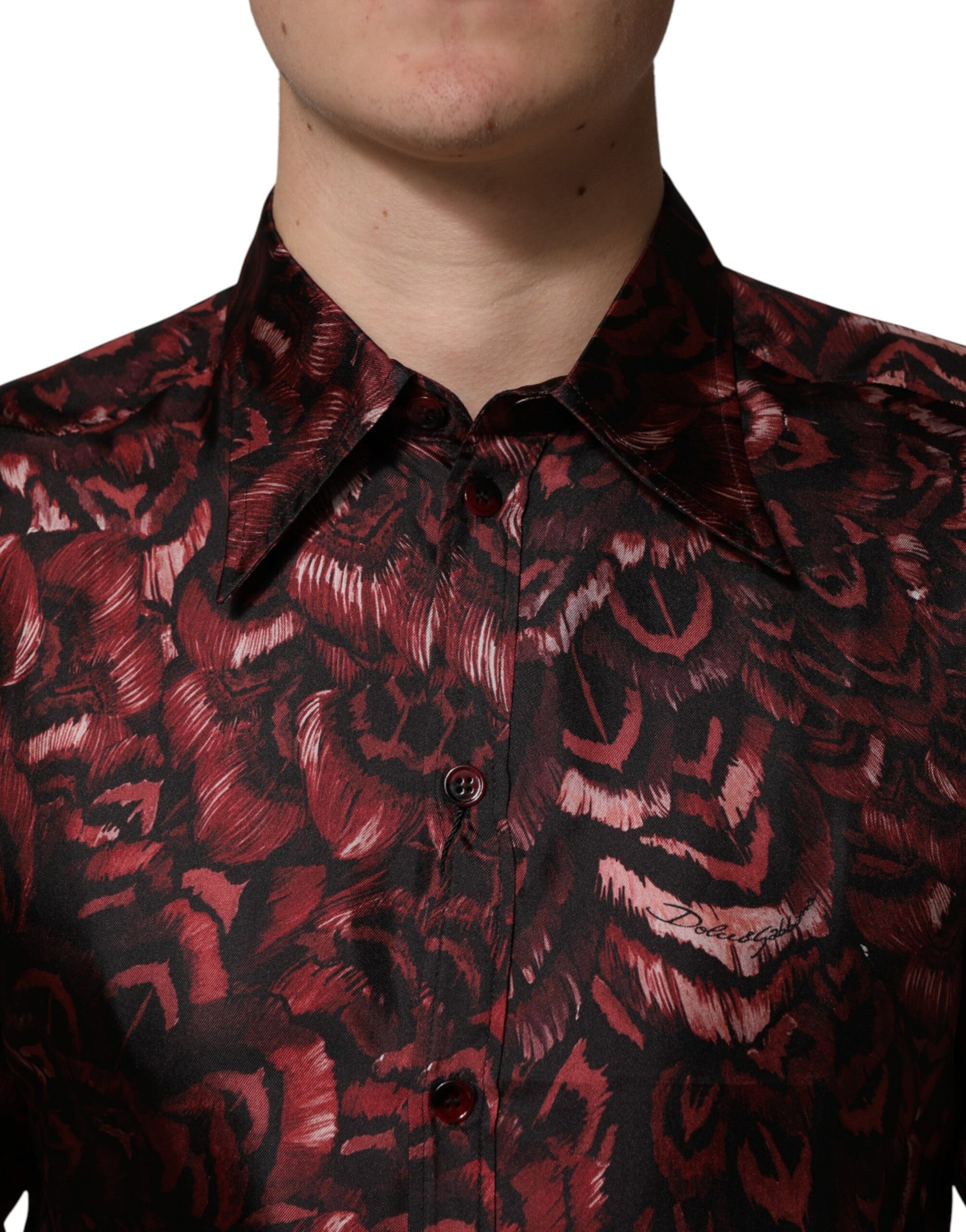 Dolce & Gabbana Bordeaux Patterned Collared Men Dress Shirt | Regal Royce
