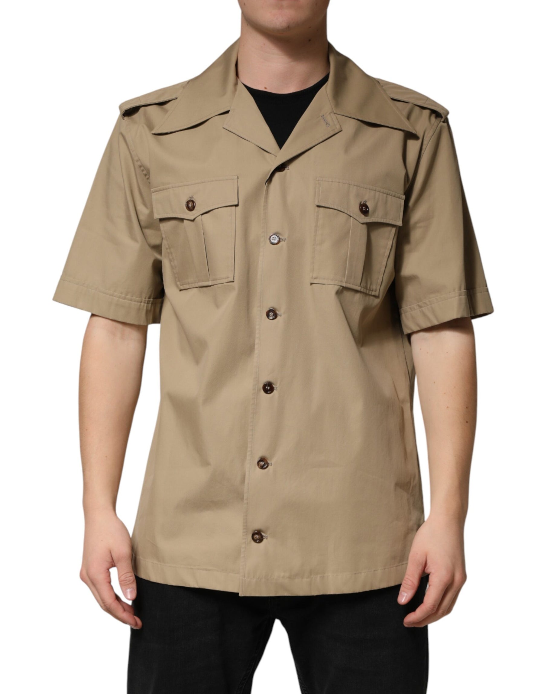 Dolce & Gabbana Brown Pin Up Short Sleeves Men Casual Shirt | Regal Royce