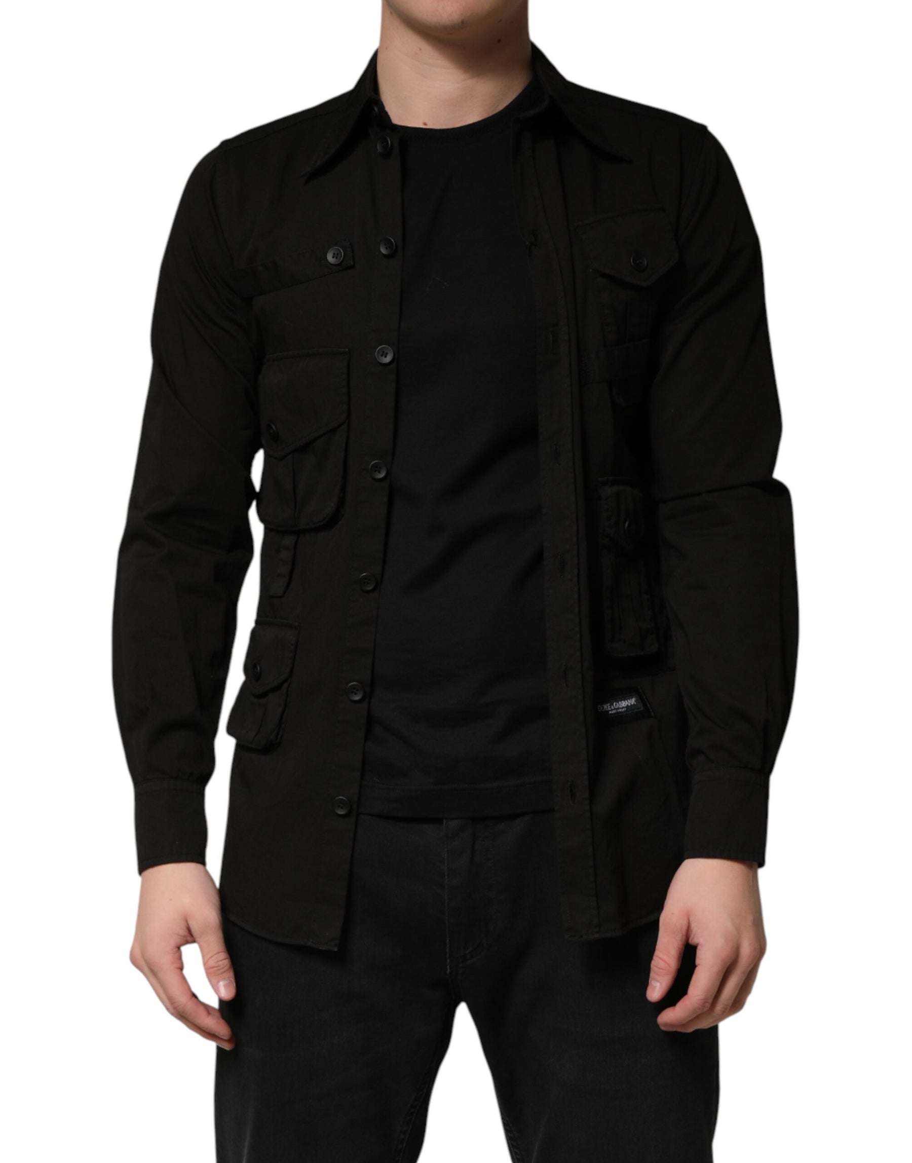 Dolce & Gabbana Black Cotton Collared Men Button Down Shirt | Regal Royce