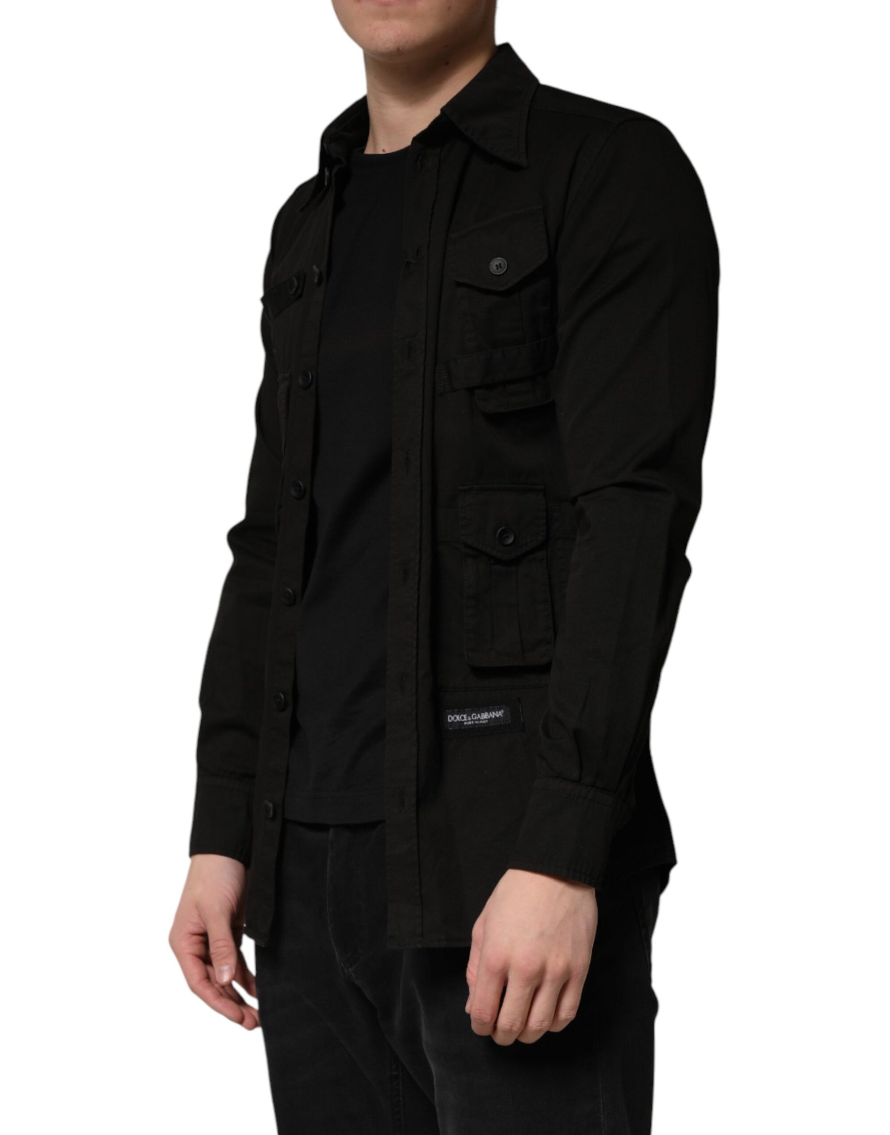 Dolce & Gabbana Black Cotton Collared Men Button Down Shirt | Regal Royce