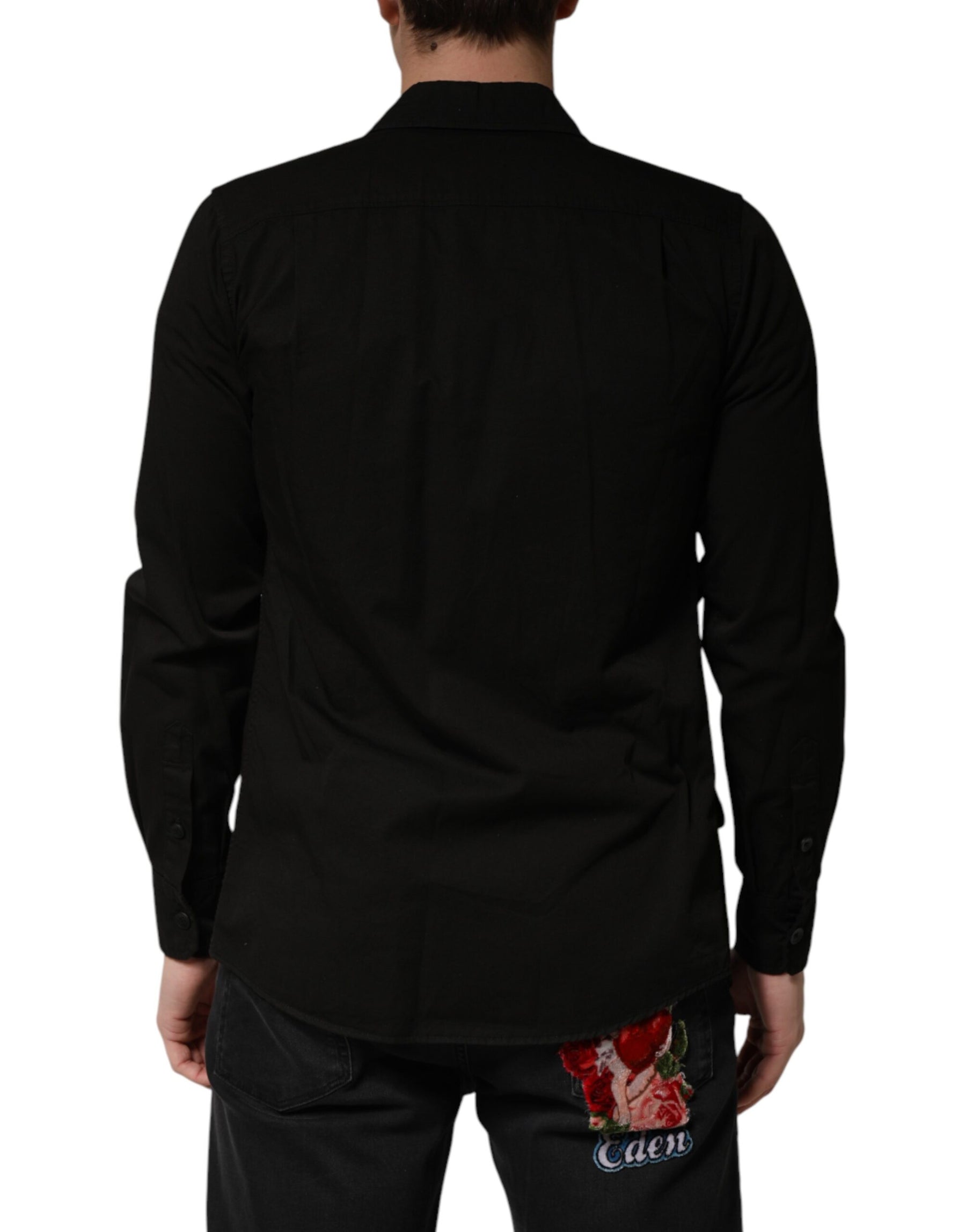 Dolce & Gabbana Black Cotton Collared Men Button Down Shirt | Regal Royce