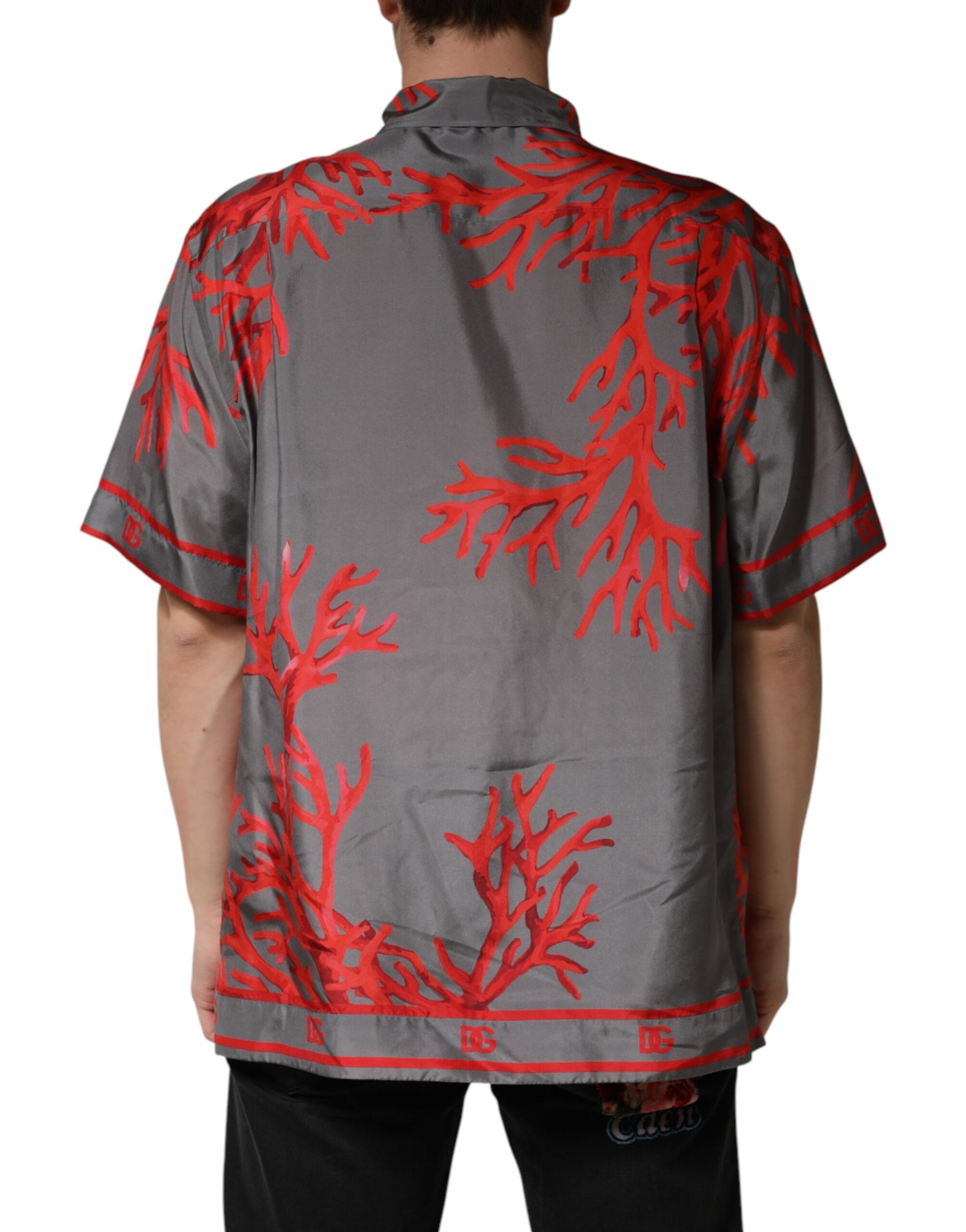 Dolce & Gabbana Gray Red Corals Short Sleeves Casual Shirt | Regal Royce