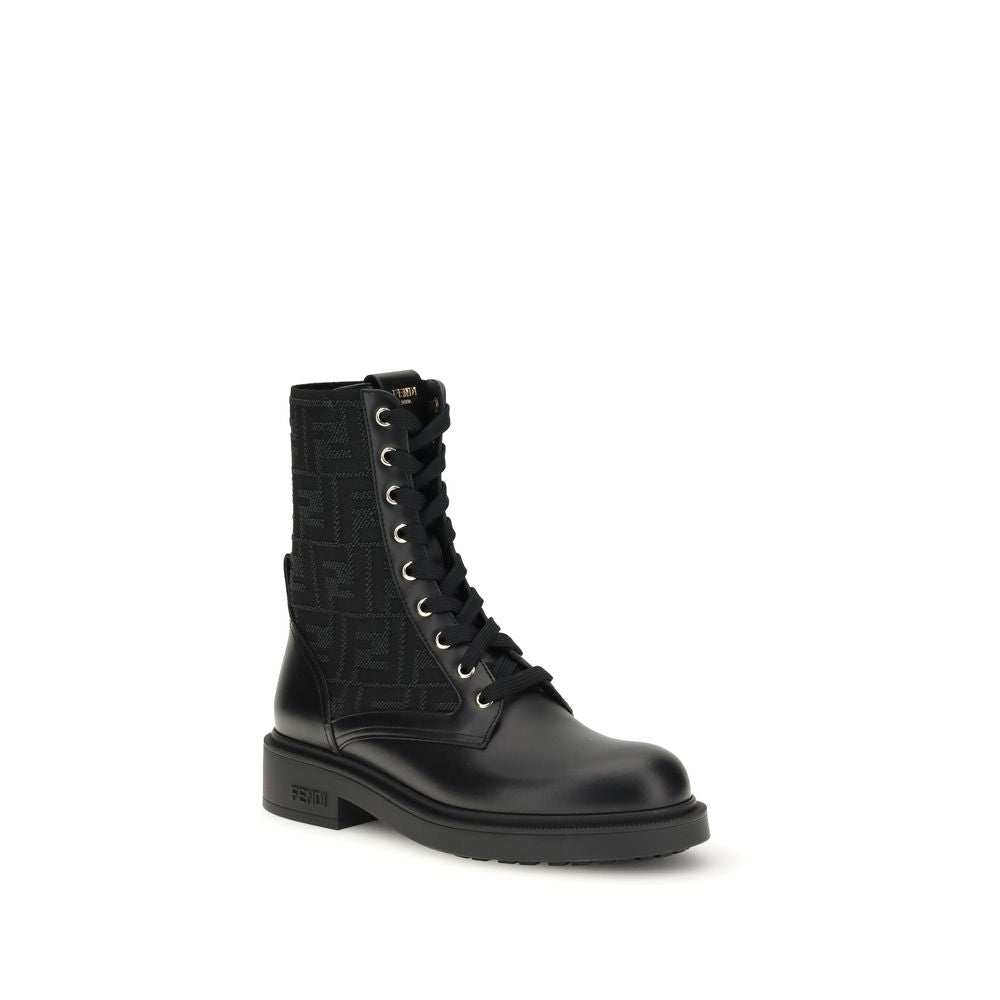 Fendi Black Calf Leather Bos Taurus Lace-Up Boots | Regal Royce
