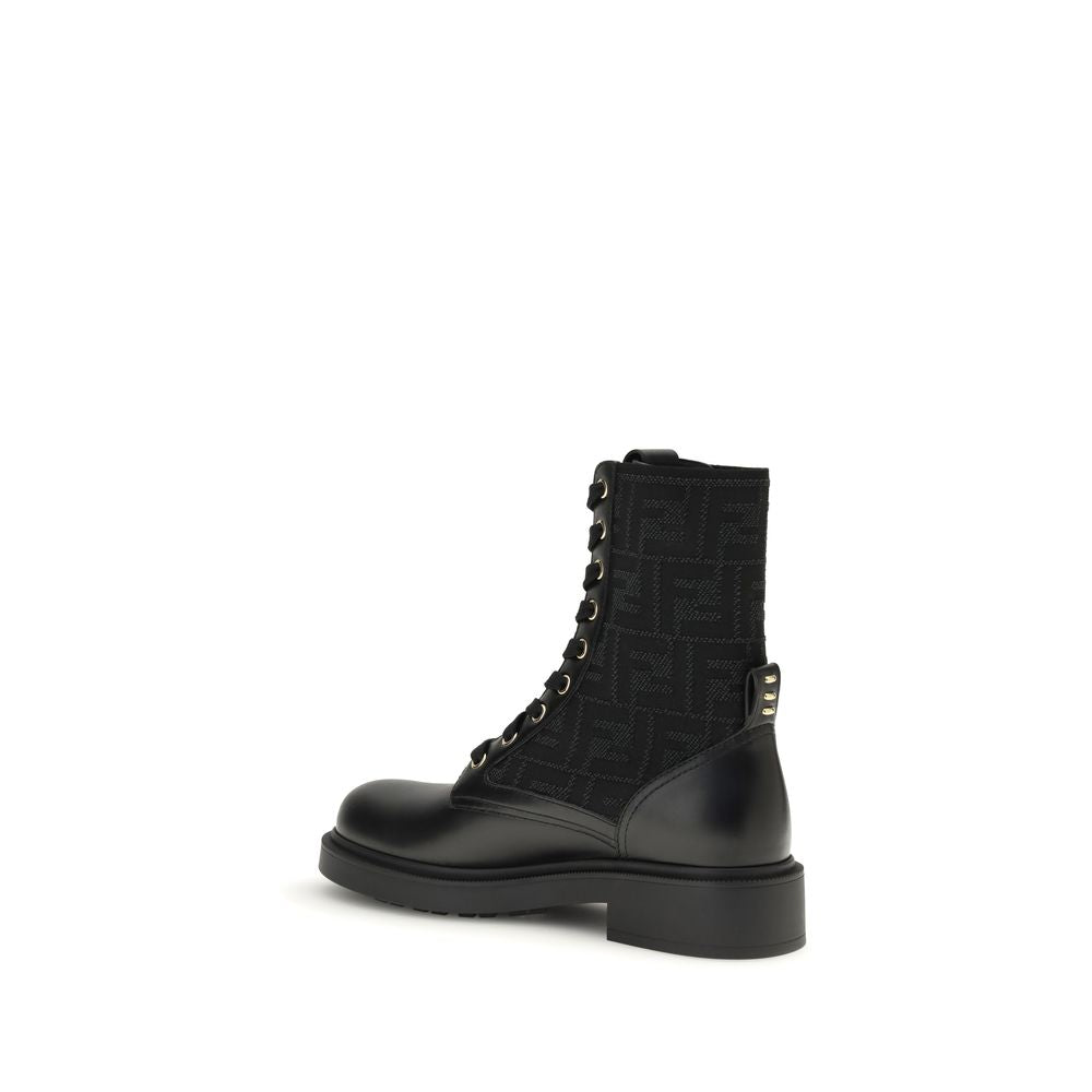 Fendi Black Calf Leather Bos Taurus Lace-Up Boots | Regal Royce
