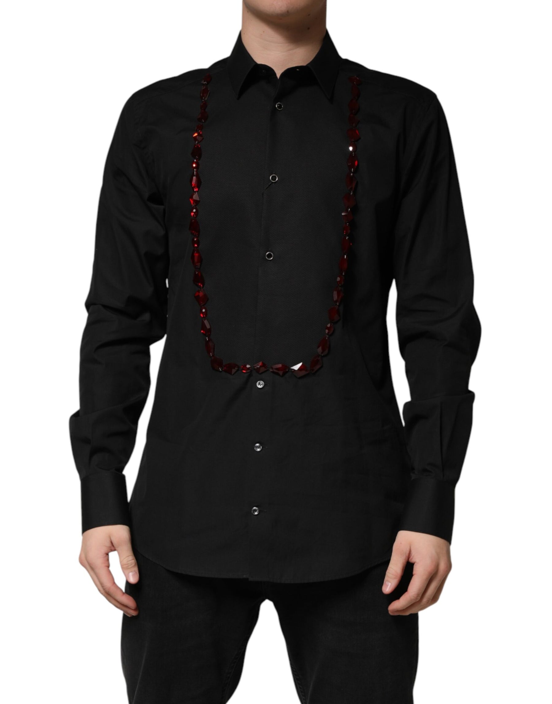 Dolce & Gabbana Black Crystal GOLD Formal Cotton Dress Shirt | Regal Royce