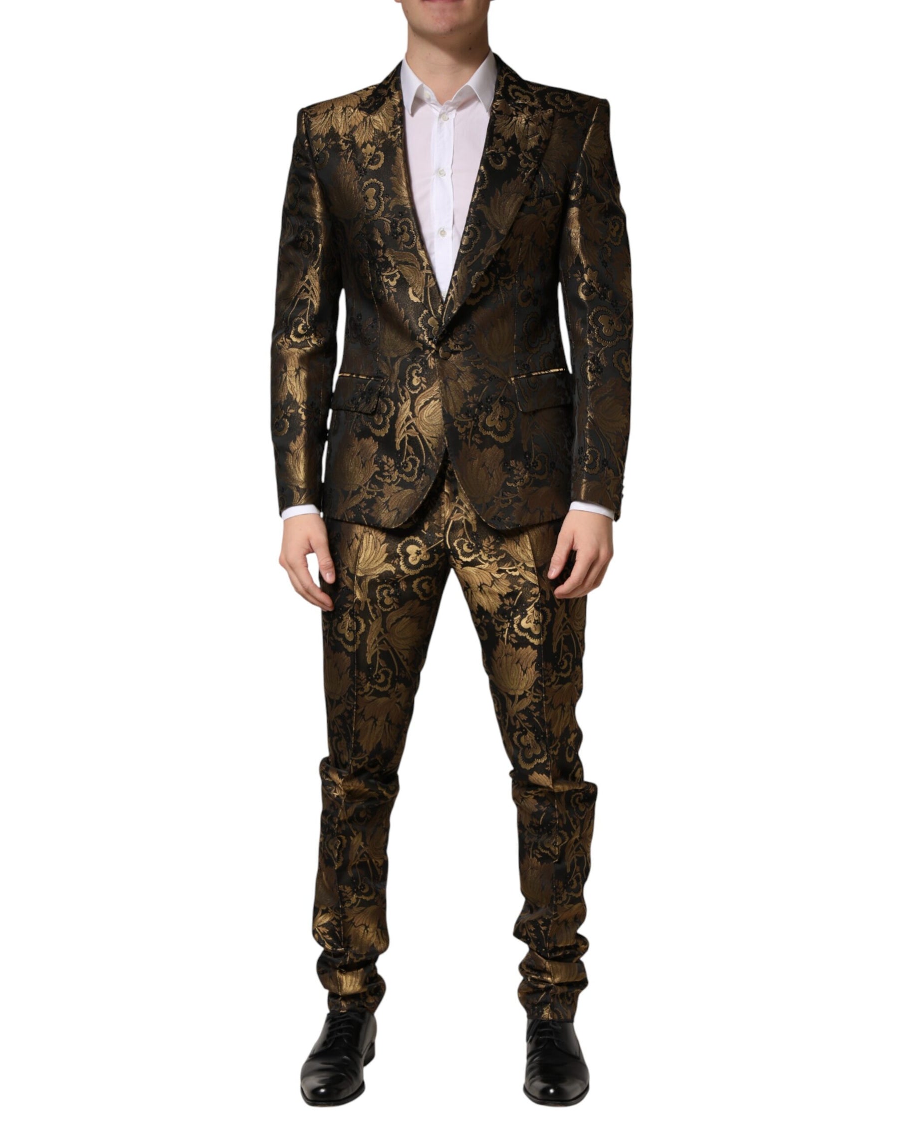 Dolce & Gabbana Black Gold Jacquard Single Breasted 2PC Suit | Regal Royce