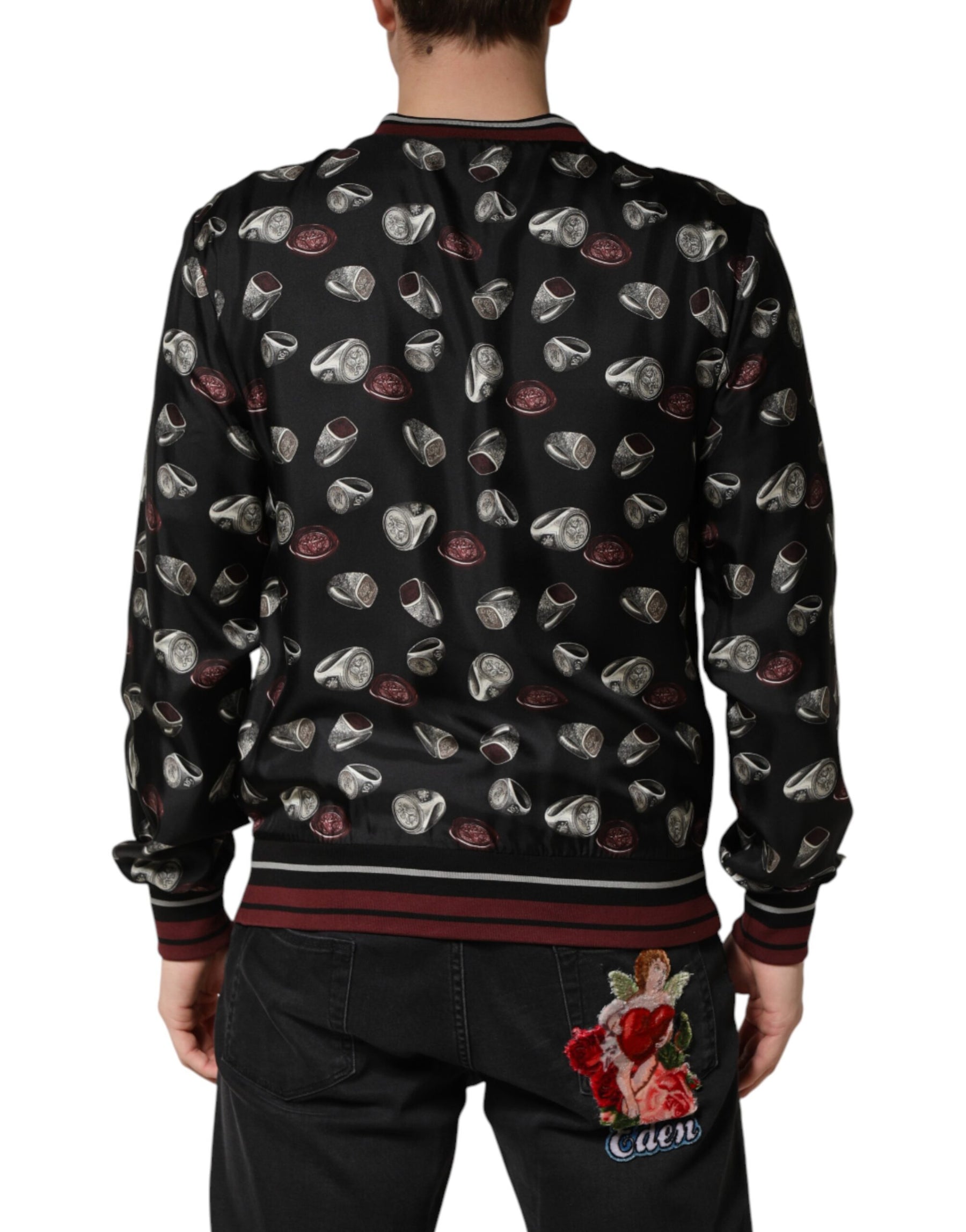 Dolce & Gabbana Black Ring Print CrewNeck Sweatshirt  Sweater | Regal Royce