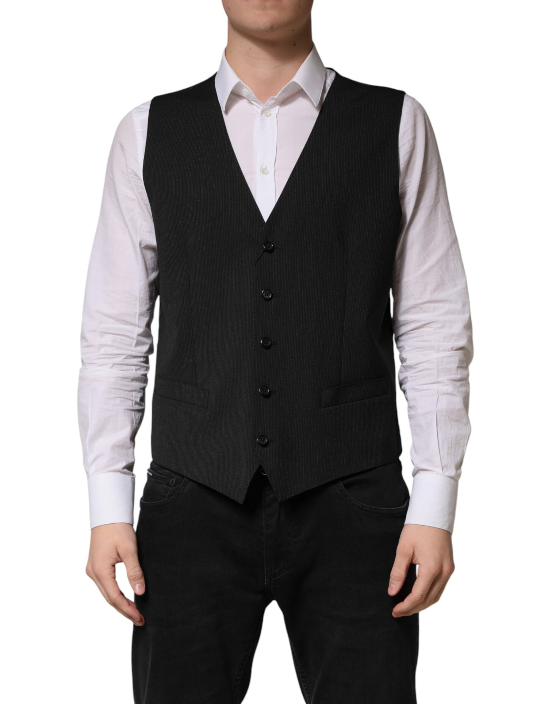 Dolce & Gabbana Black Wool Dress Men Formal Waistcoat Vest | Regal Royce