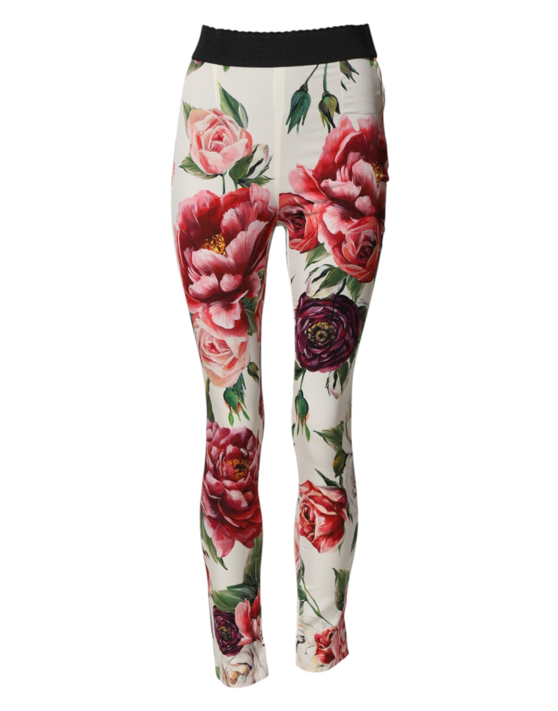 Dolce & Gabbana White Floral Leggings Stretch Waist Pants | Regal Royce