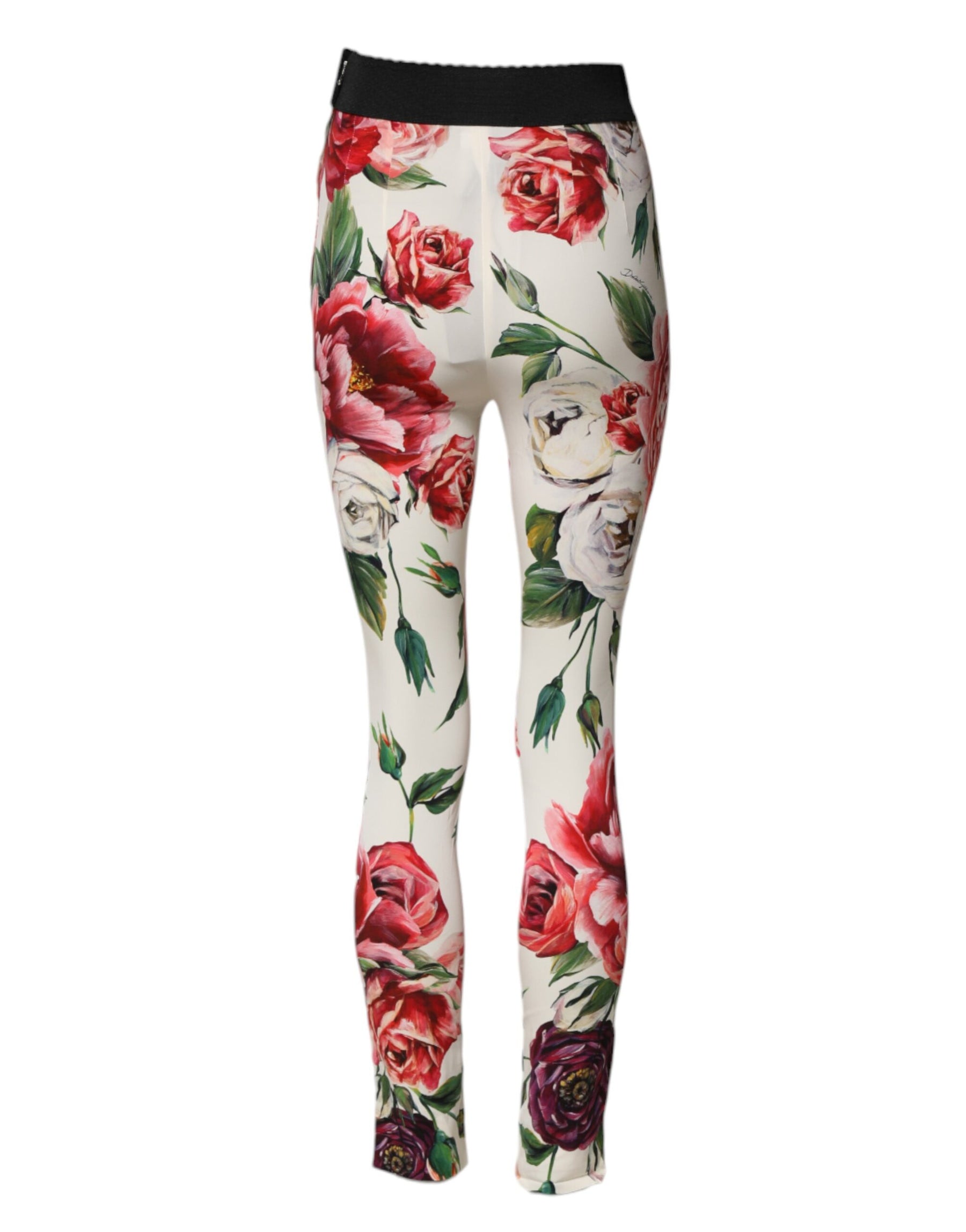 Dolce & Gabbana White Floral Leggings Stretch Waist Pants | Regal Royce