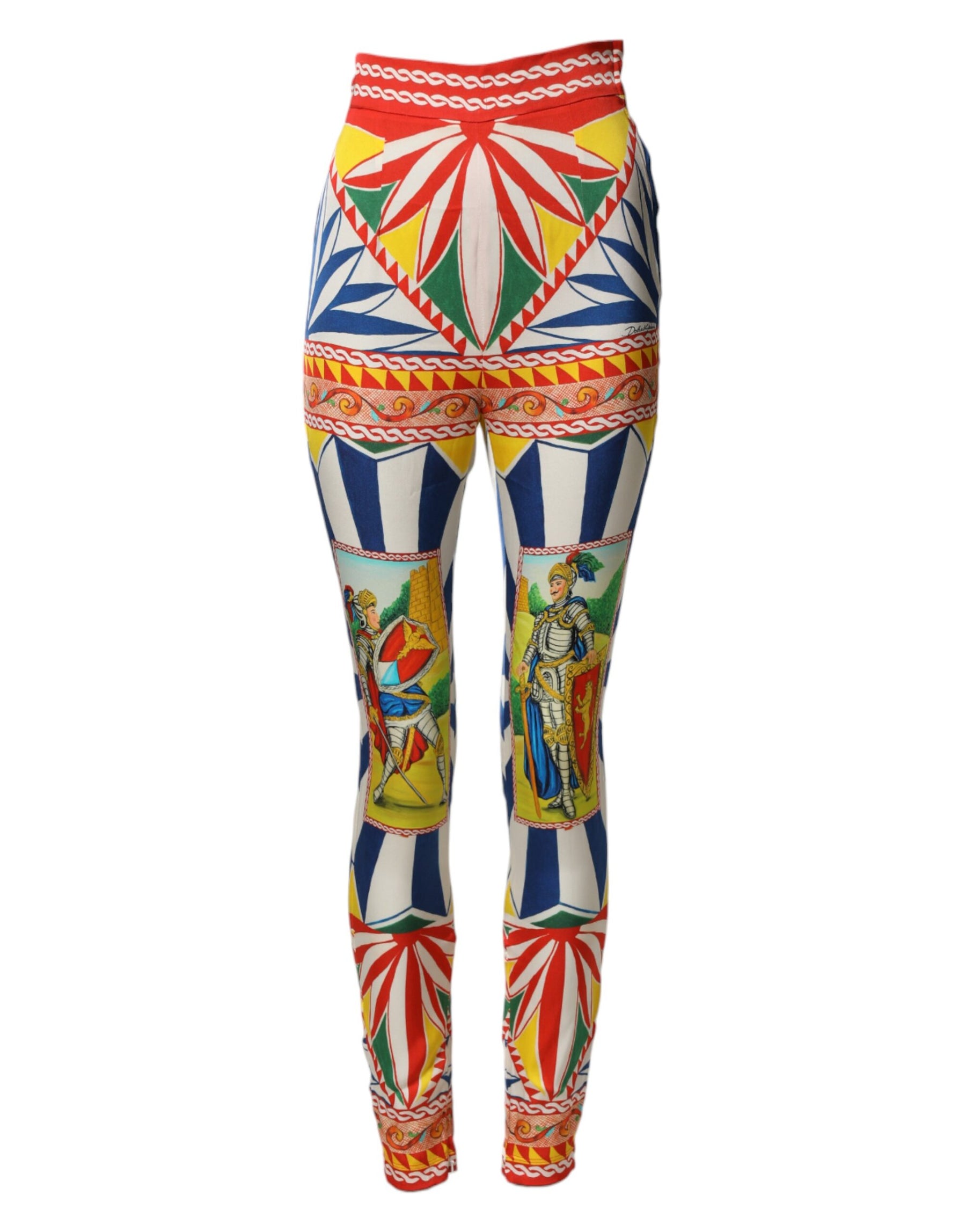 Dolce & Gabbana Multicolor Silk Carretto Leggings Stretch Waist Pants | Regal Royce