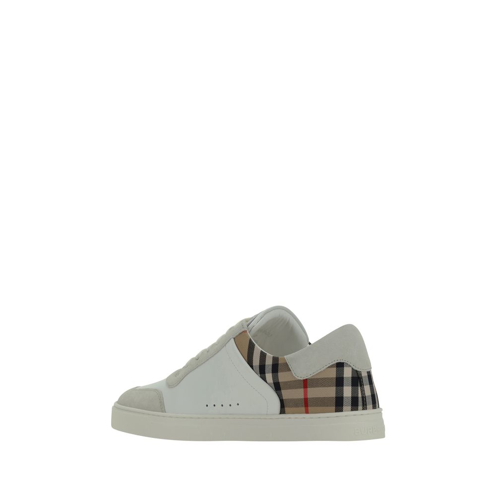 Burberry White Calf Leather Bos Taurus Low Top Sneakers | Regal Royce