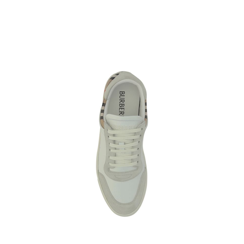 Burberry White Calf Leather Bos Taurus Low Top Sneakers | Regal Royce