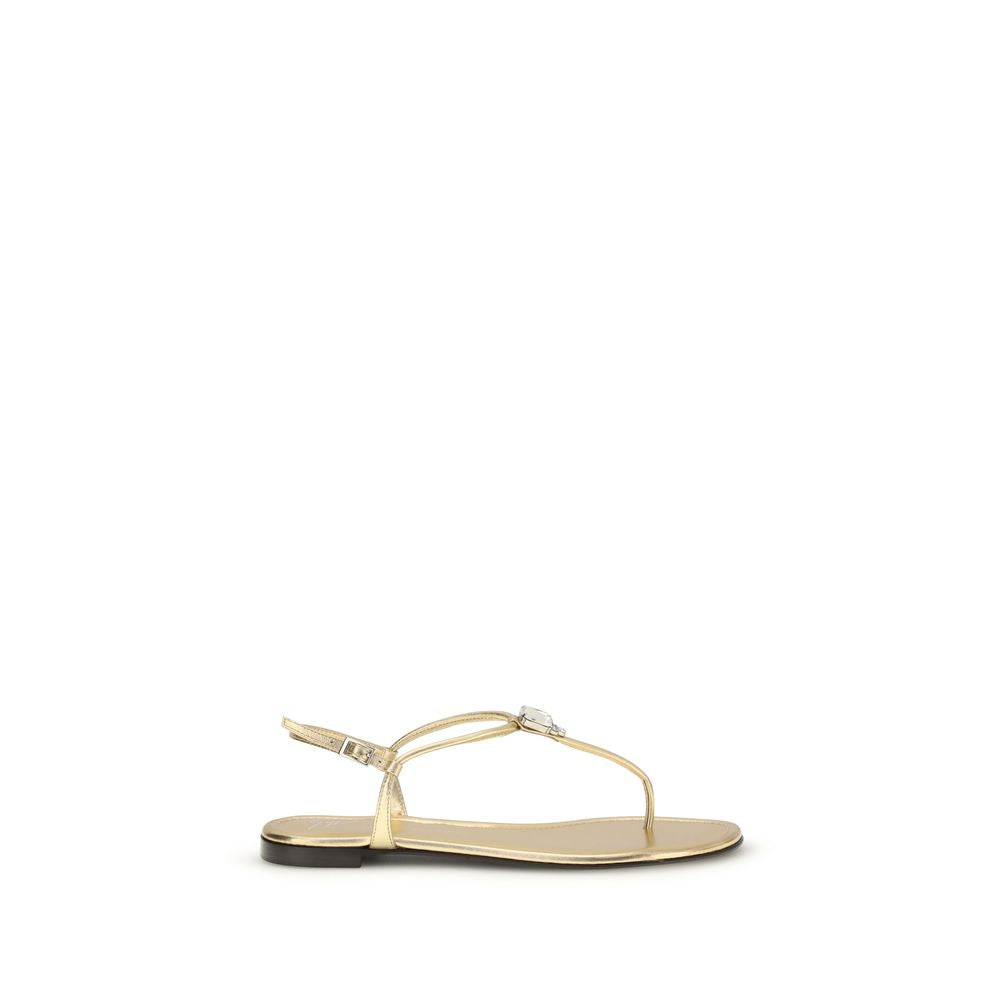 Giuseppe Zanotti Gold Calf Leather Bos Taurus Flat Sandals | Regal Royce
