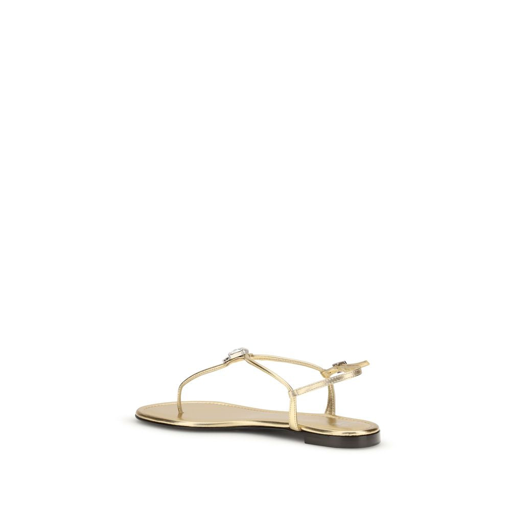 Giuseppe Zanotti Gold Calf Leather Bos Taurus Flat Sandals | Regal Royce
