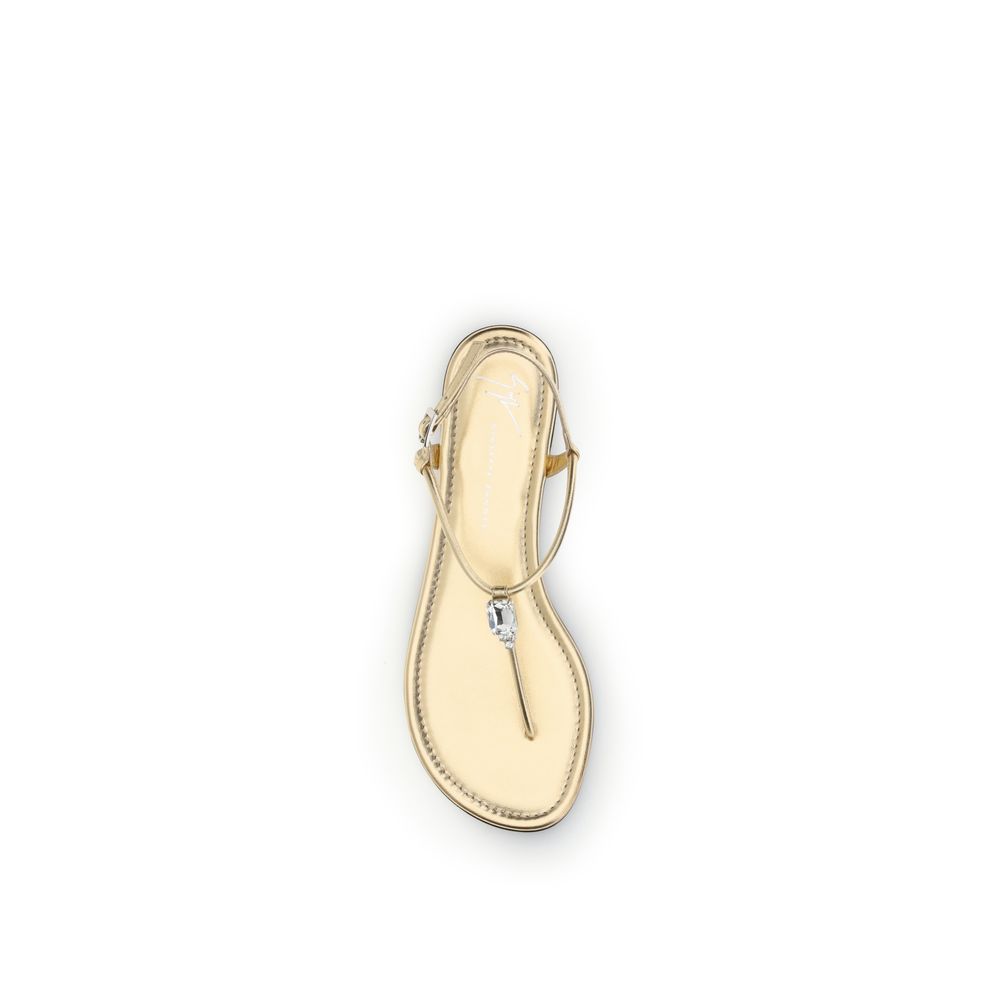 Giuseppe Zanotti Gold Calf Leather Bos Taurus Flat Sandals | Regal Royce