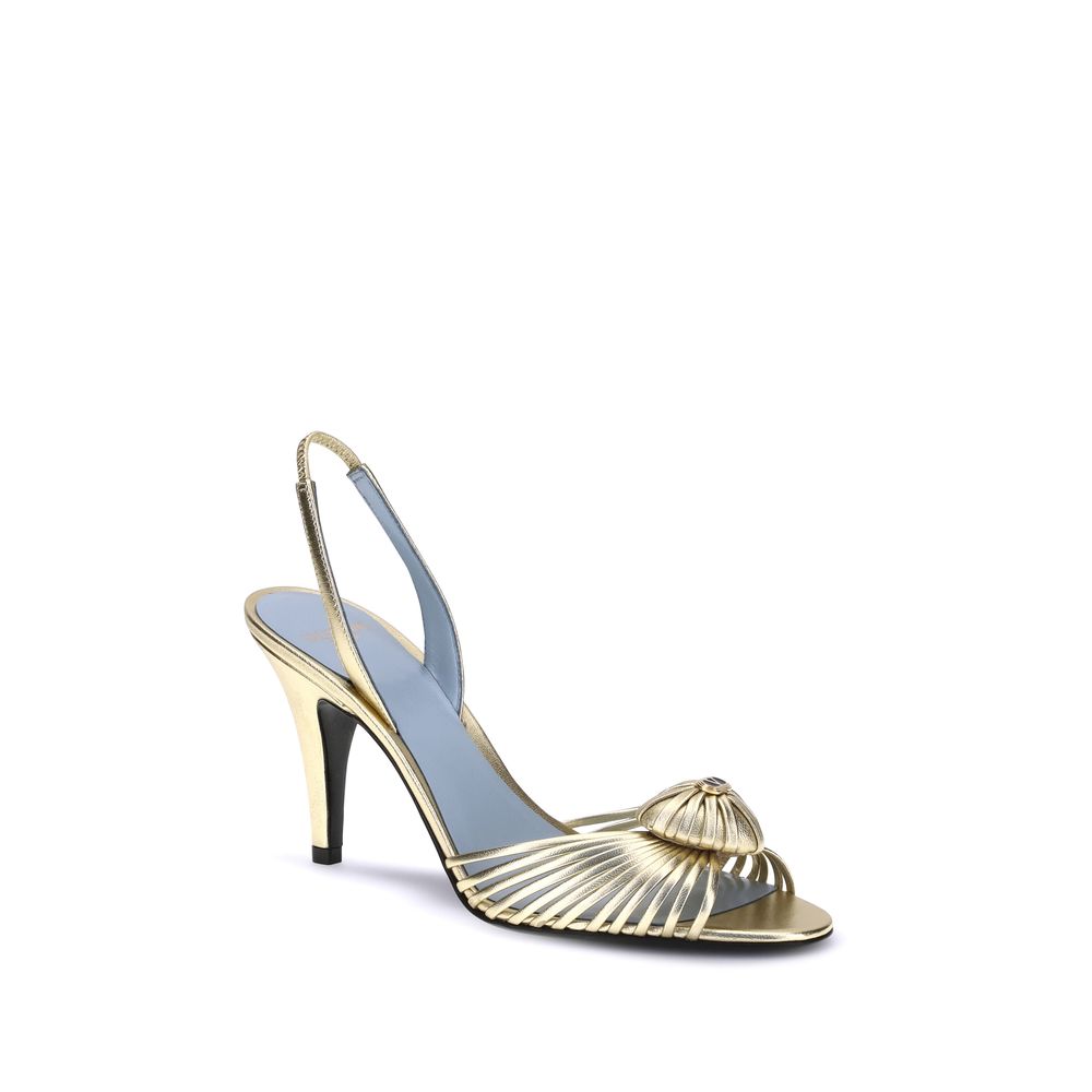 Valentino Garavani Gold Calf Leather Bos Taurus Stiletto Heel Sandals | Regal Royce