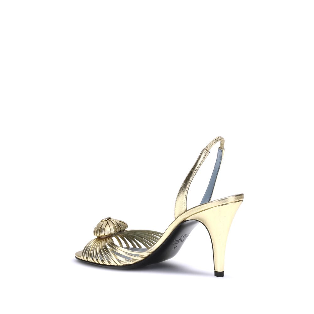 Valentino Garavani Gold Calf Leather Bos Taurus Stiletto Heel Sandals | Regal Royce