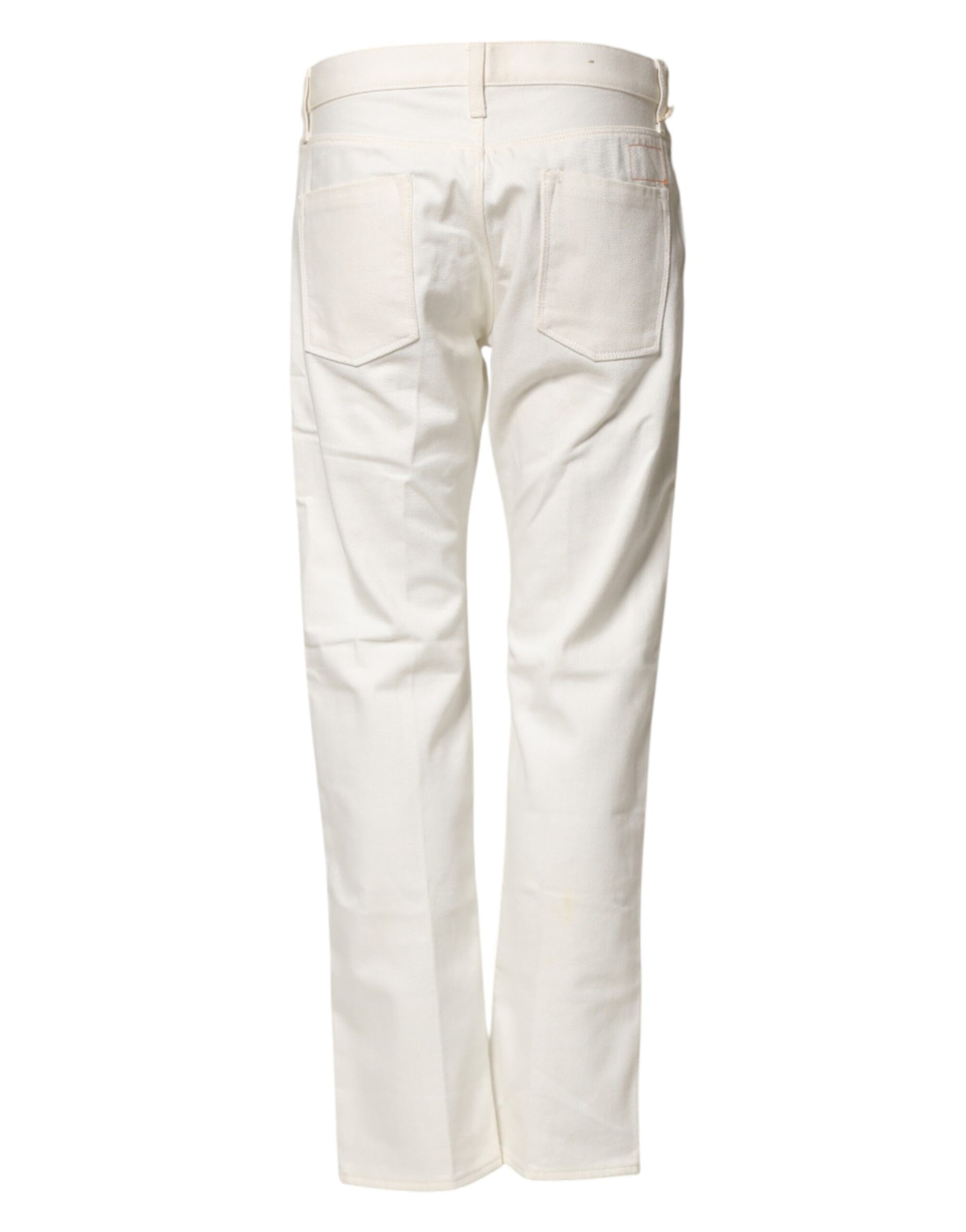 Fortela White Cotton Straight Denim Mid Waist Trouser Jeans | Regal Royce