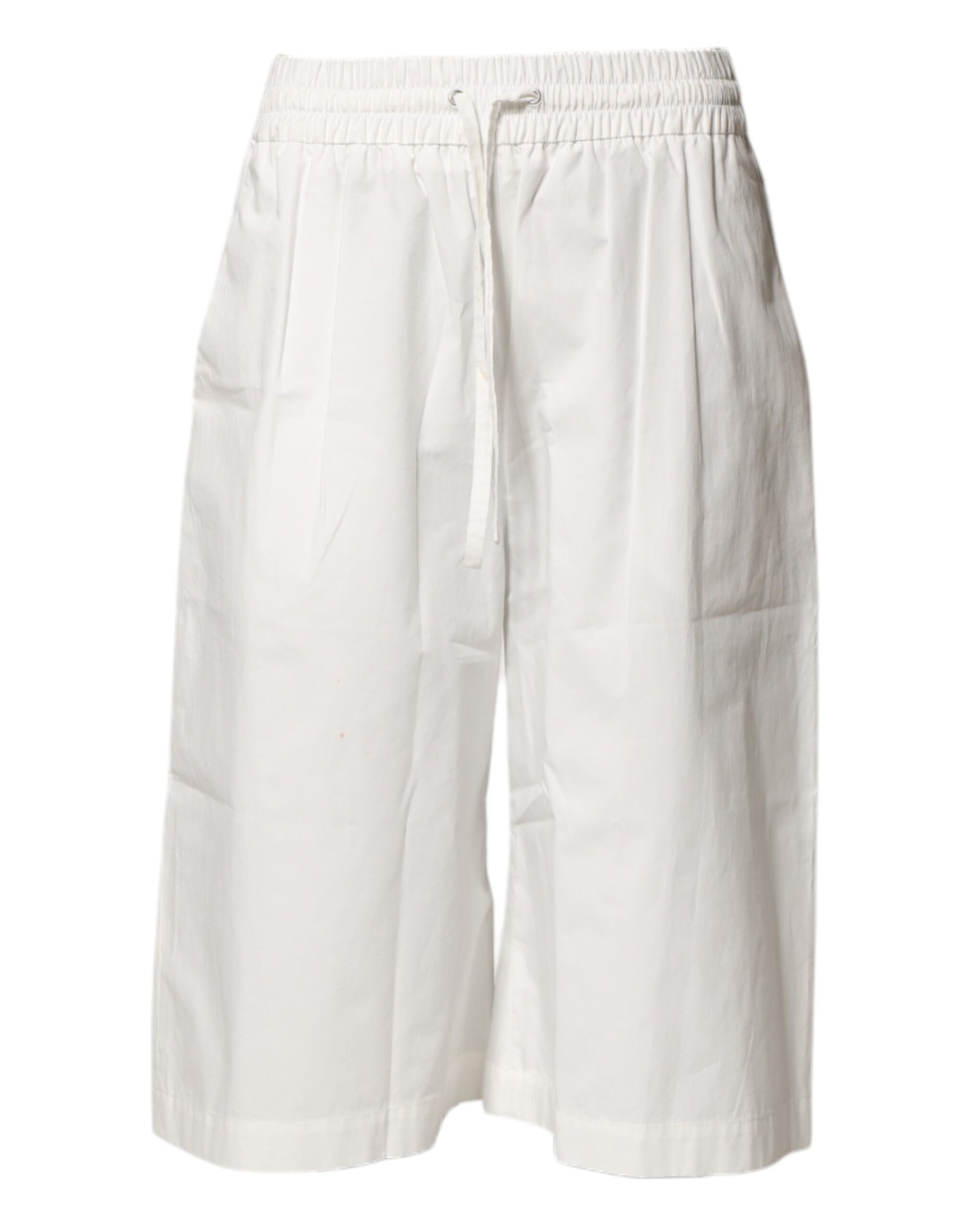 MSGM White Cotton High Waist Wide Leg Straight Bermuda Shorts | Regal Royce