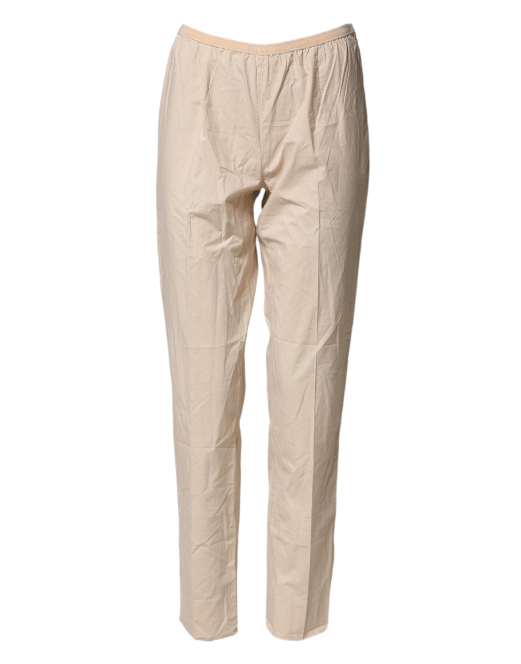 QL2 Beige Cotton High Waist Straight Chino Trouser Pants | Regal Royce