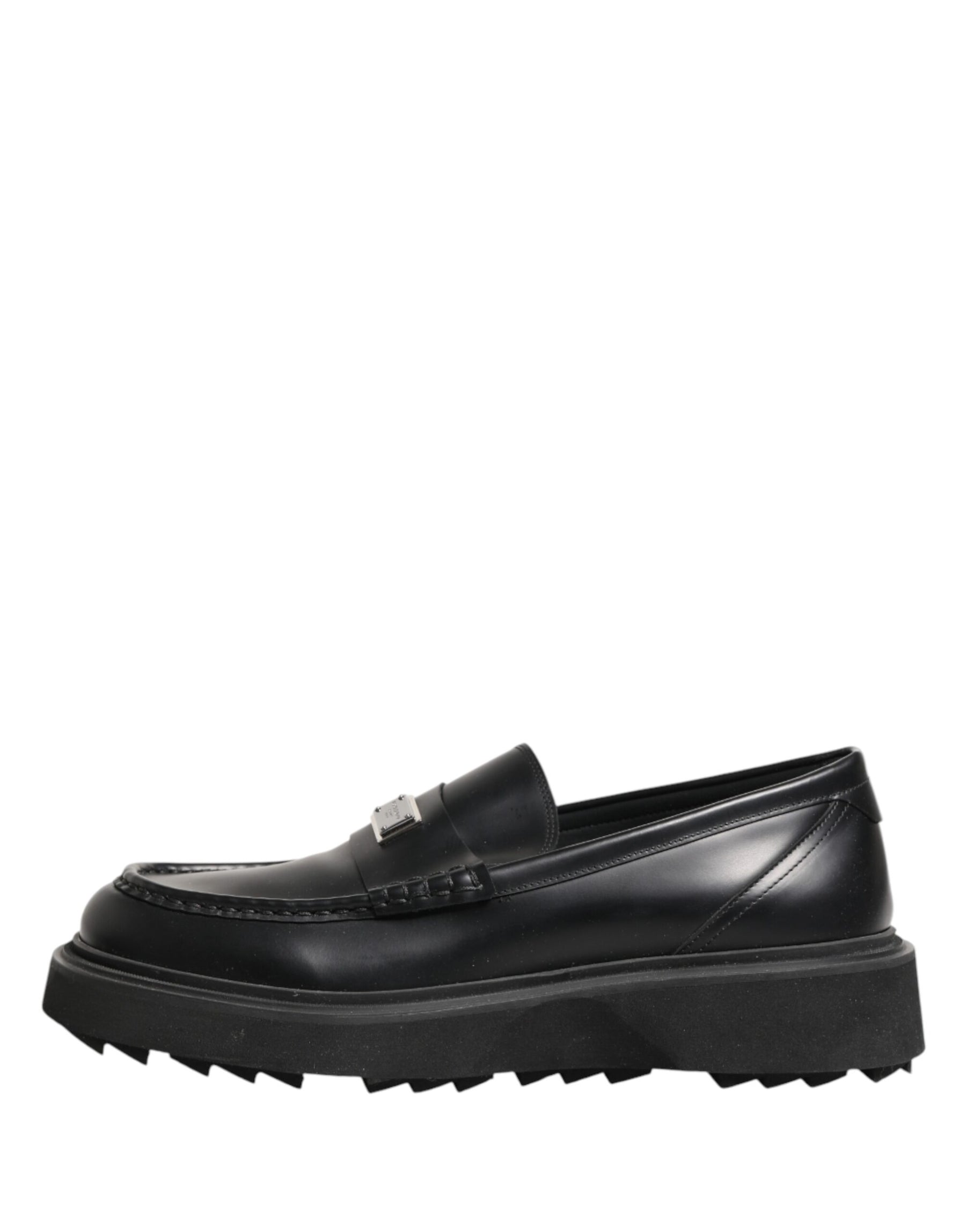 Dolce & Gabbana Black Leather DG Plaque Loafers Dress Shoes | Regal Royce
