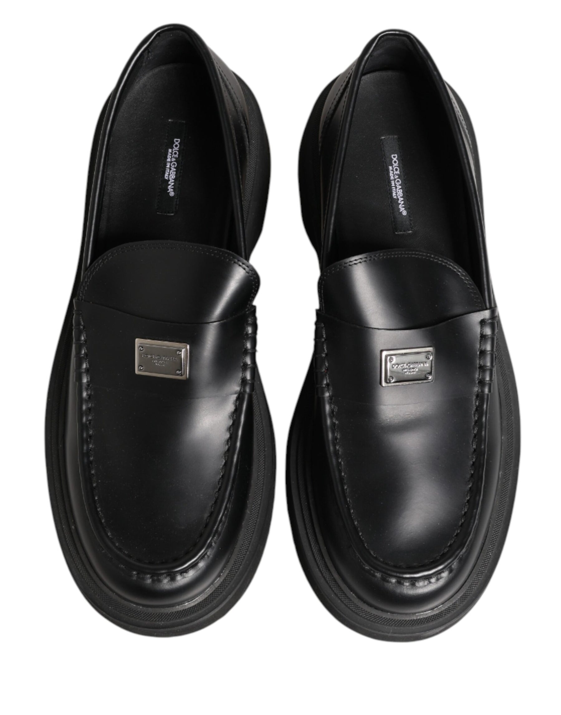 Dolce & Gabbana Black Leather DG Plaque Loafers Dress Shoes | Regal Royce