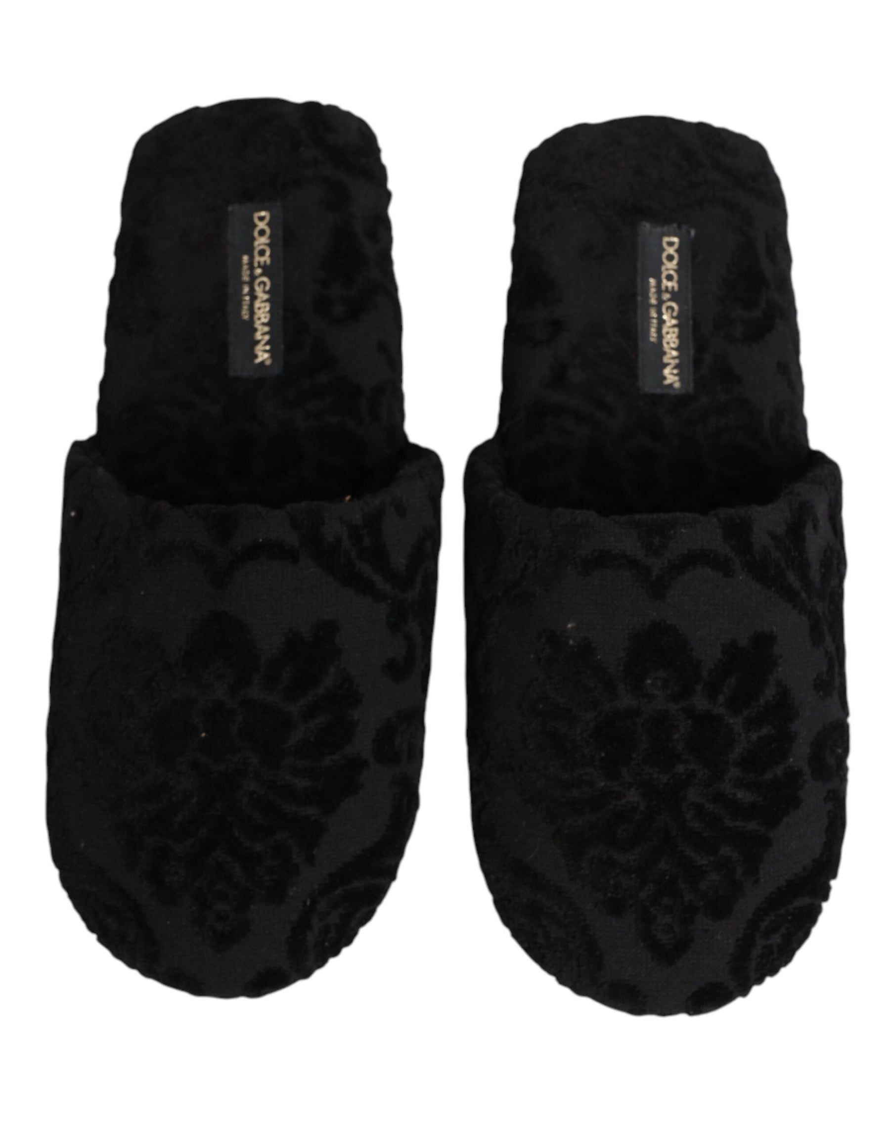 Dolce & Gabbana Black Logo Embroidered Slippers Flats Shoes | Regal Royce