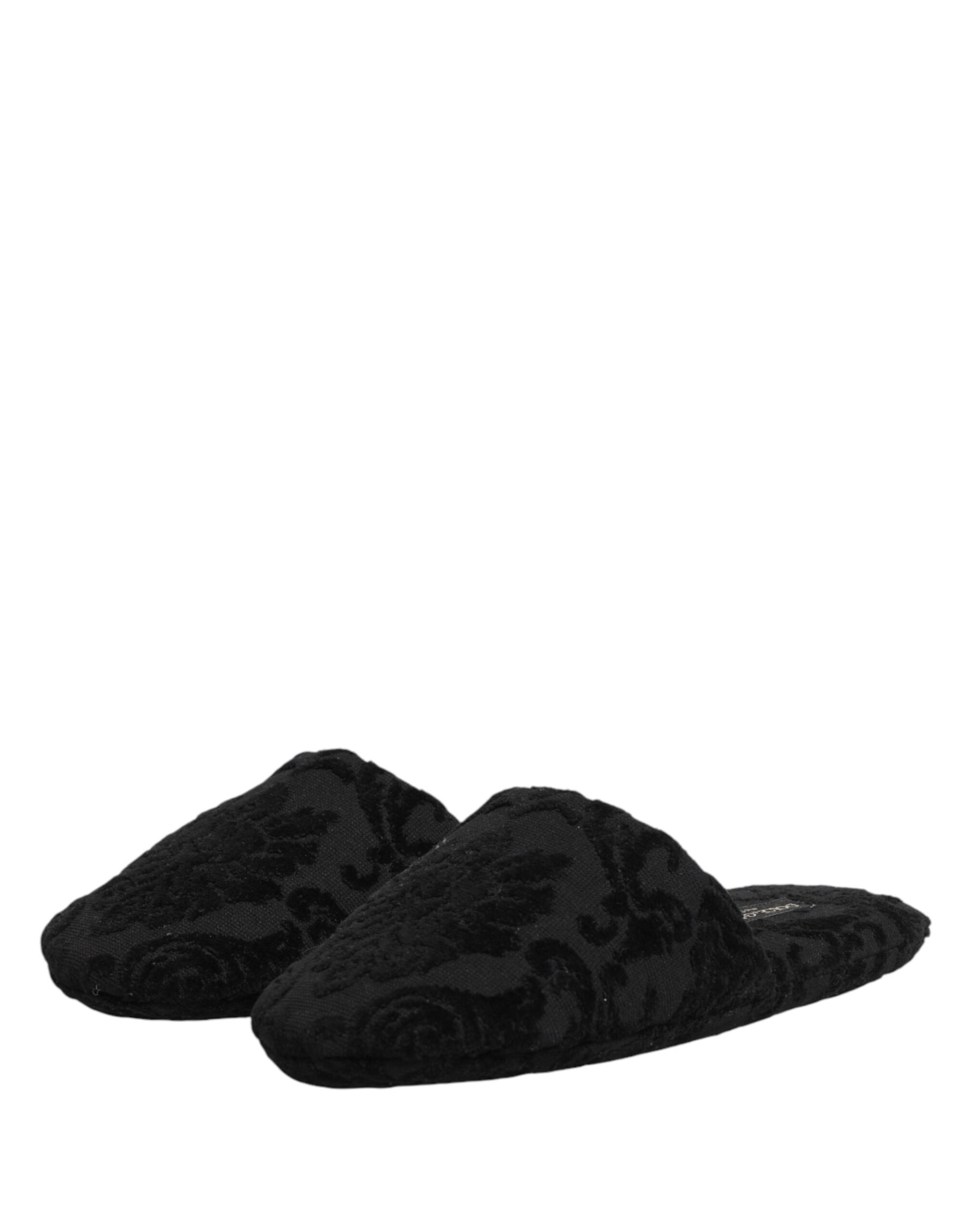 Dolce & Gabbana Black Logo Embroidered Slippers Flats Shoes | Regal Royce