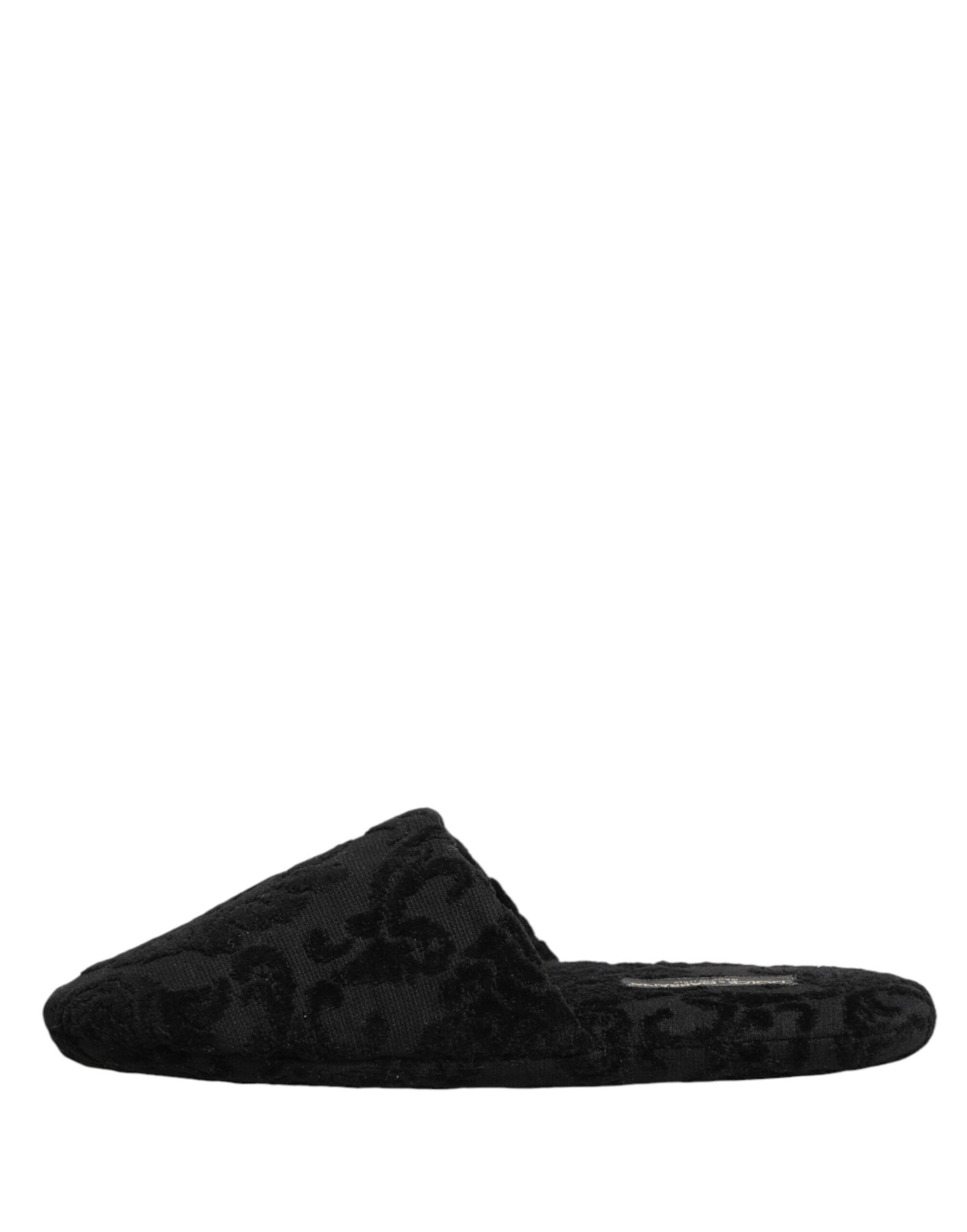 Dolce & Gabbana Black Logo Embroidered Slippers Flats Shoes | Regal Royce