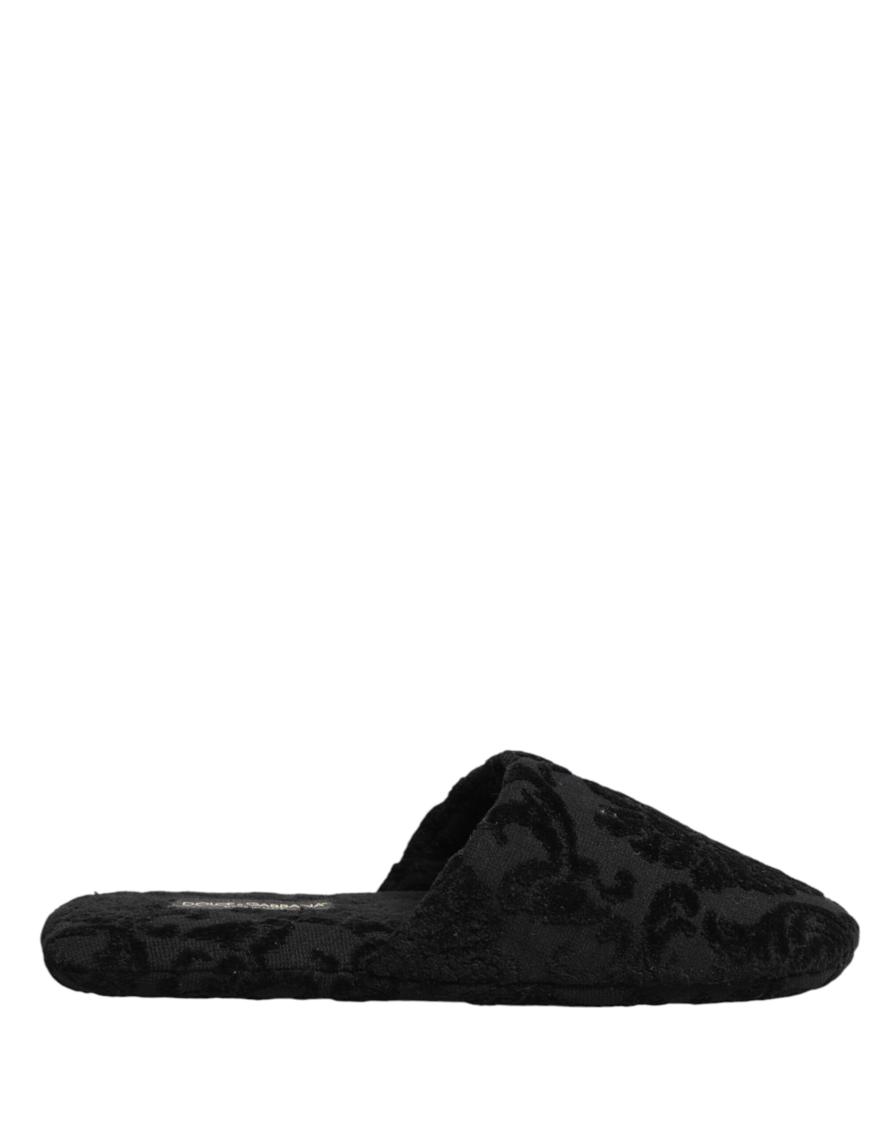 Dolce & Gabbana Black Logo Embroidered Slippers Flats Shoes | Regal Royce