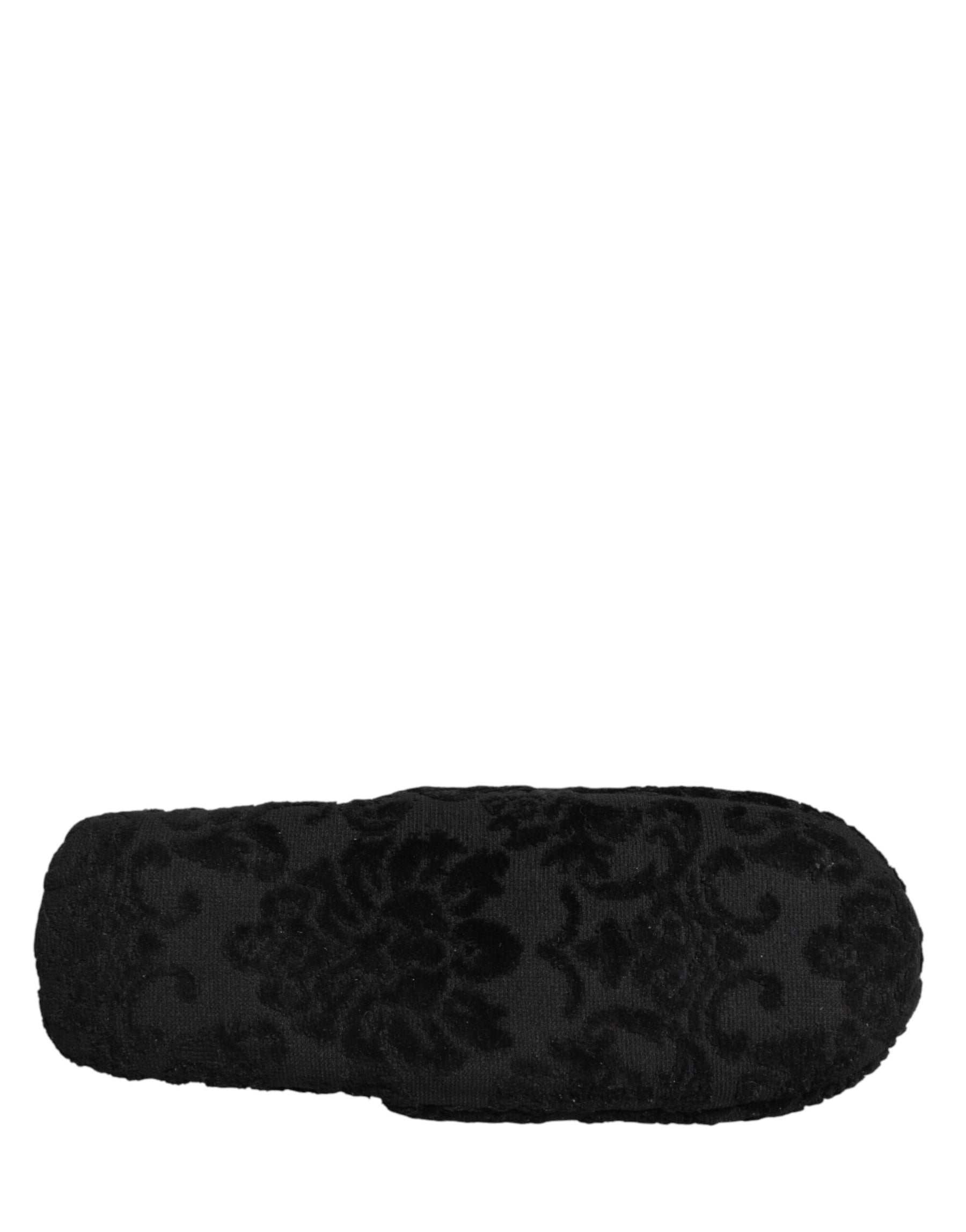 Dolce & Gabbana Black Logo Embroidered Slippers Flats Shoes | Regal Royce