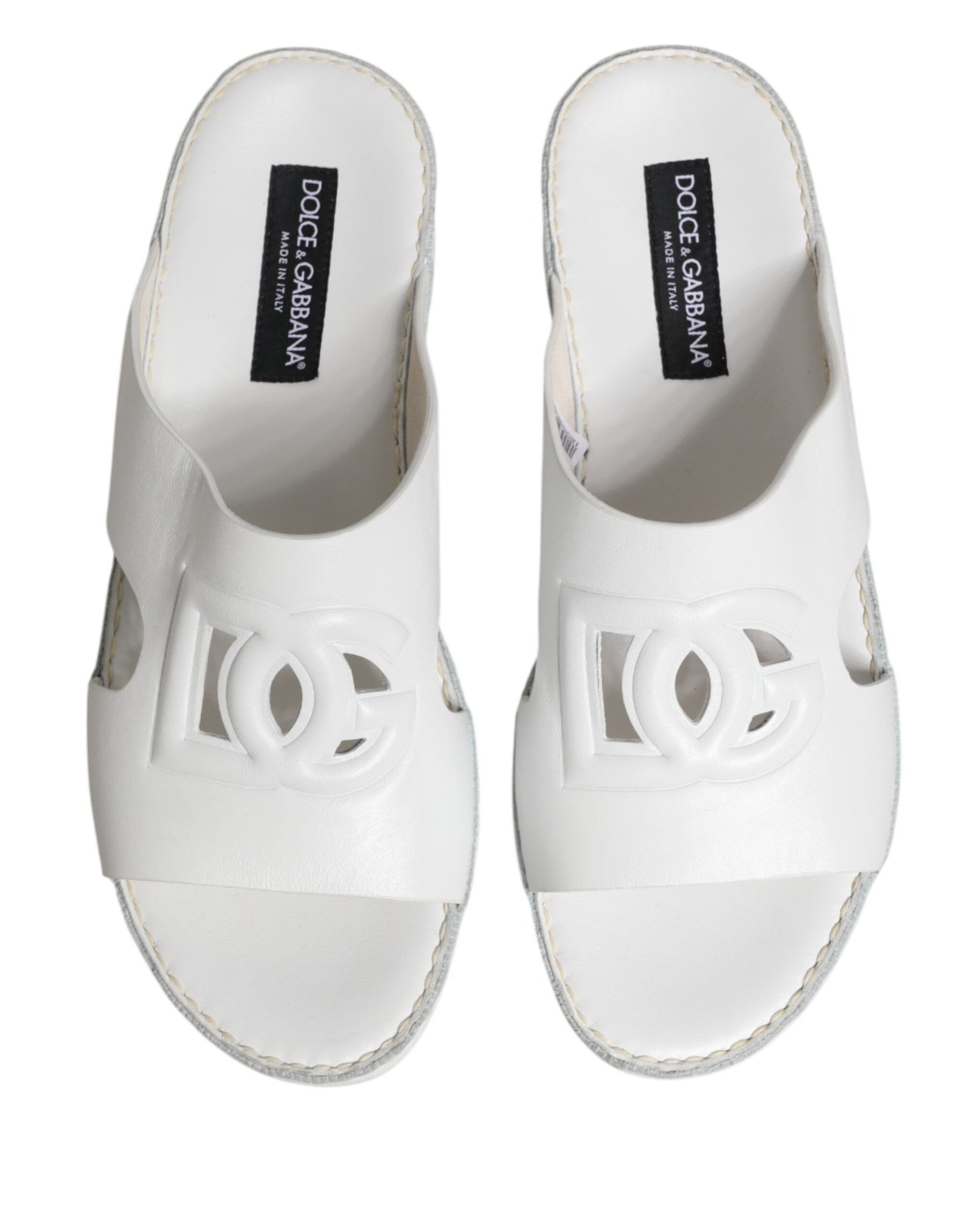 Dolce & Gabbana White DG Cutout Slides Slippers Flats Shoes | Regal Royce