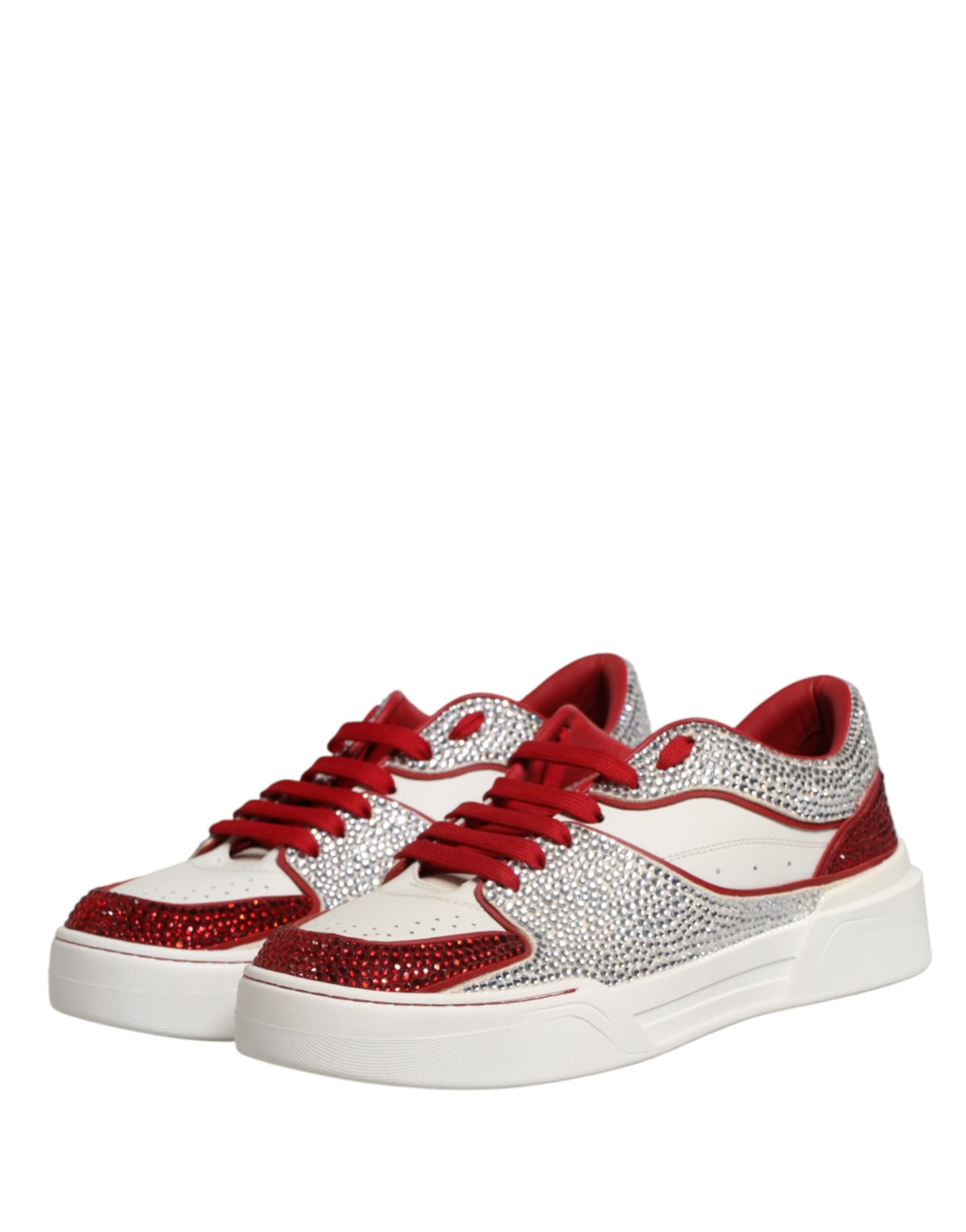 Dolce & Gabbana White Red Rhinestone Embellished Men Sneakers Shoes | Regal Royce