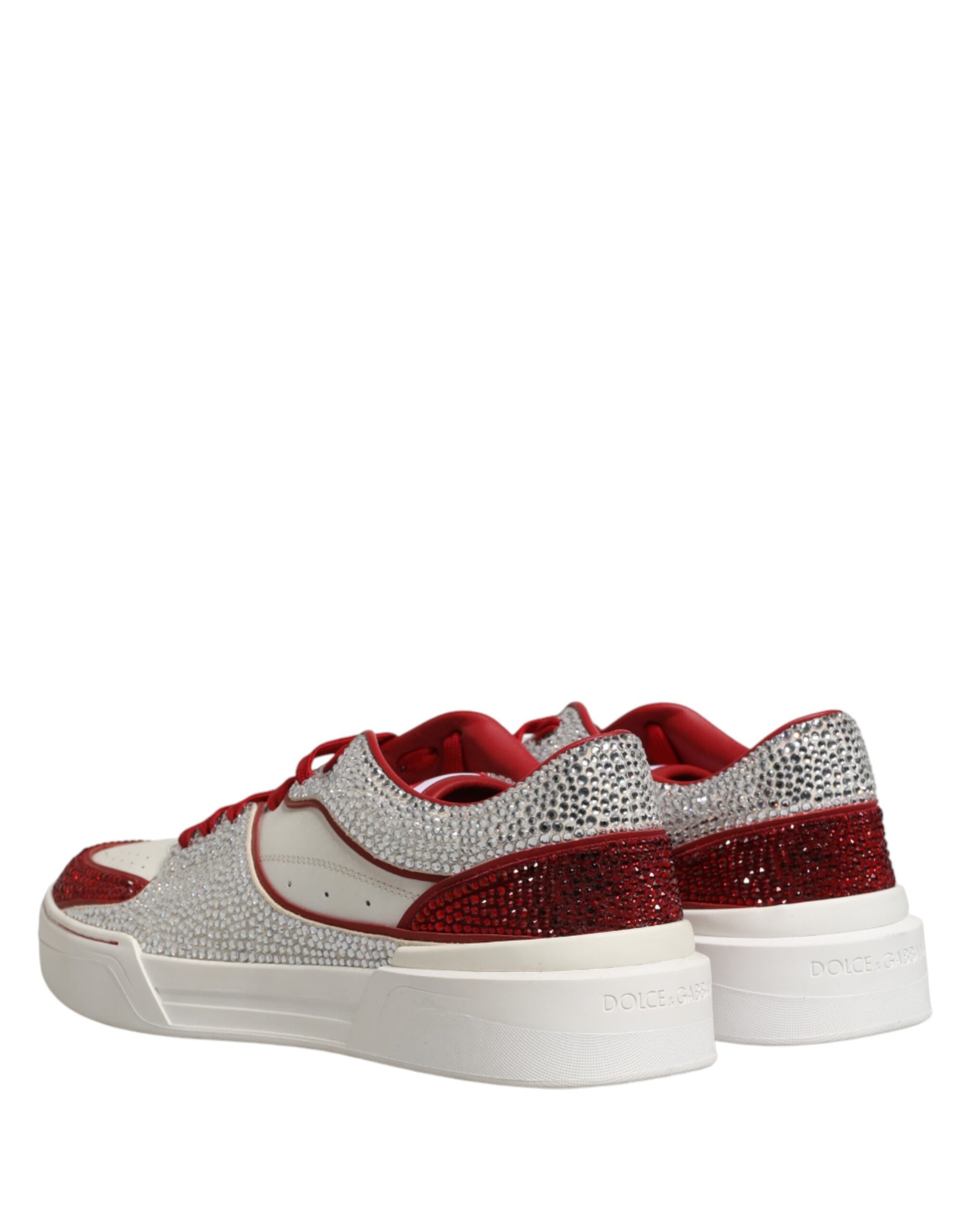 Dolce & Gabbana White Red Rhinestone Embellished Men Sneakers Shoes | Regal Royce
