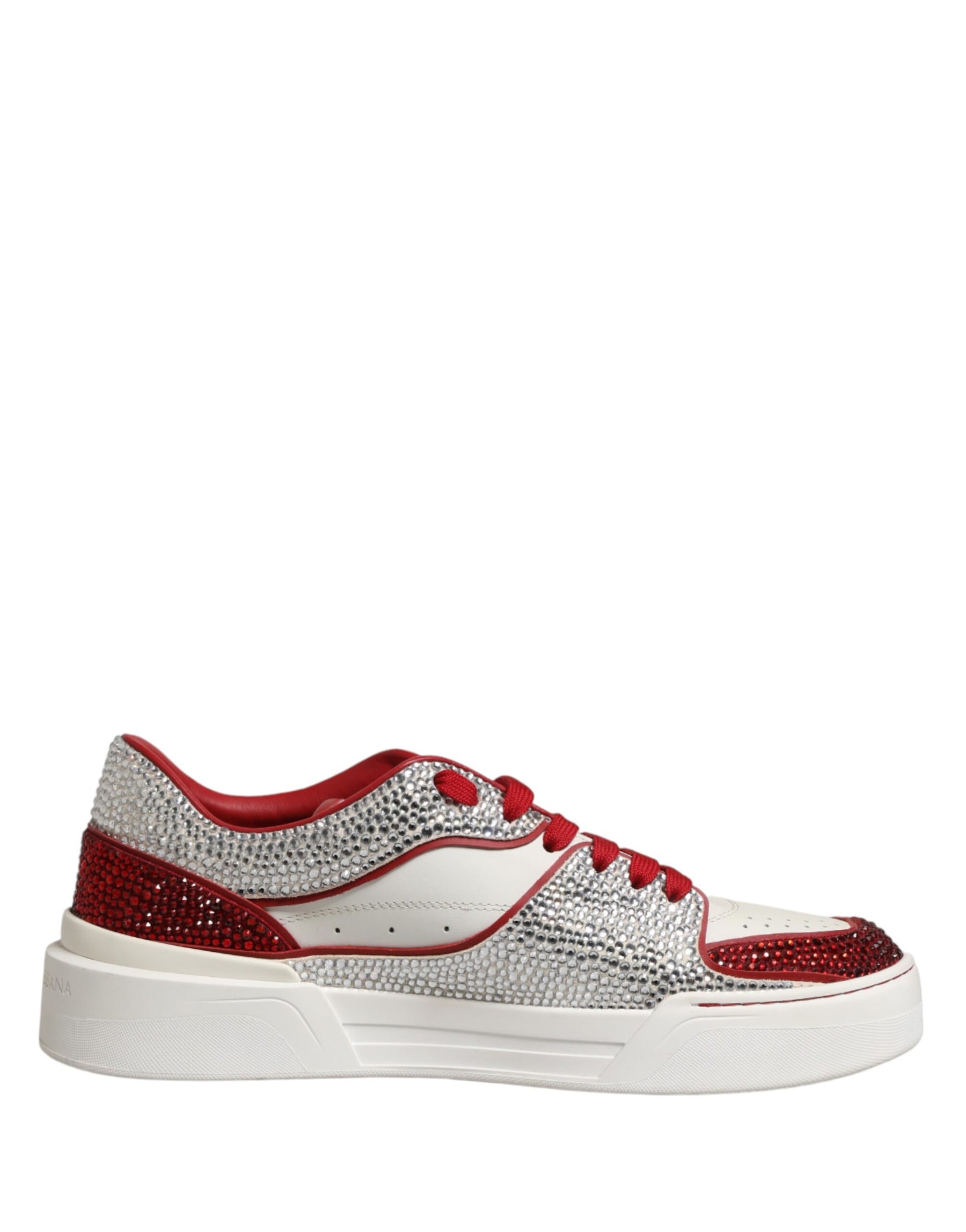 Dolce & Gabbana White Red Rhinestone Embellished Men Sneakers Shoes | Regal Royce